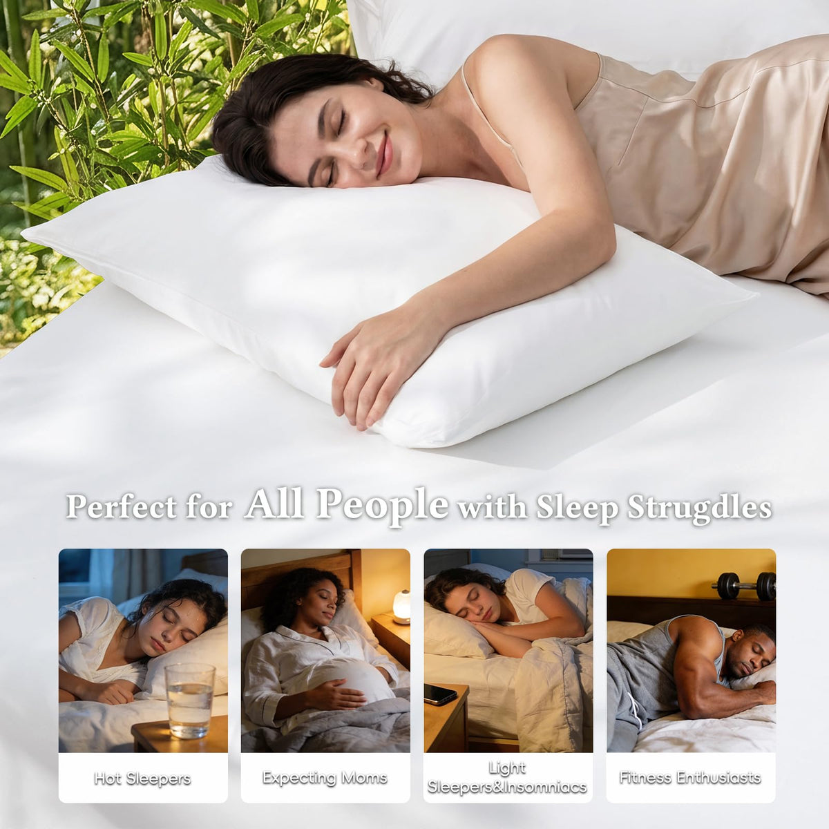 David's Home Cooling Fitted Sheet Queen Size, 100% Rayon Derived from Bamboo, 16" Deep Pocket 2.5cm Wider Elastic, Luxury Smooth Silky Soft Breathable Bottom Sheet for Hot Sleeper, White