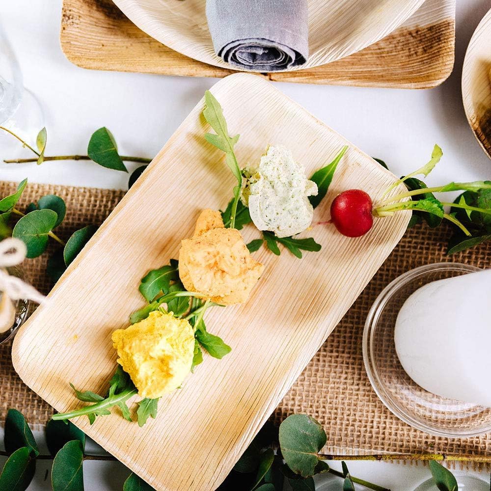 Eco Craft Stix Palm Leaf Plates 6x9 Inch Rectangle Tray. Pack of 50 Count.Bamboo Plate Earth-Friendly Plate, Disposable Charcuterie Board, Board Plate. Weddings and BBQ's. Pack of 50 Count.