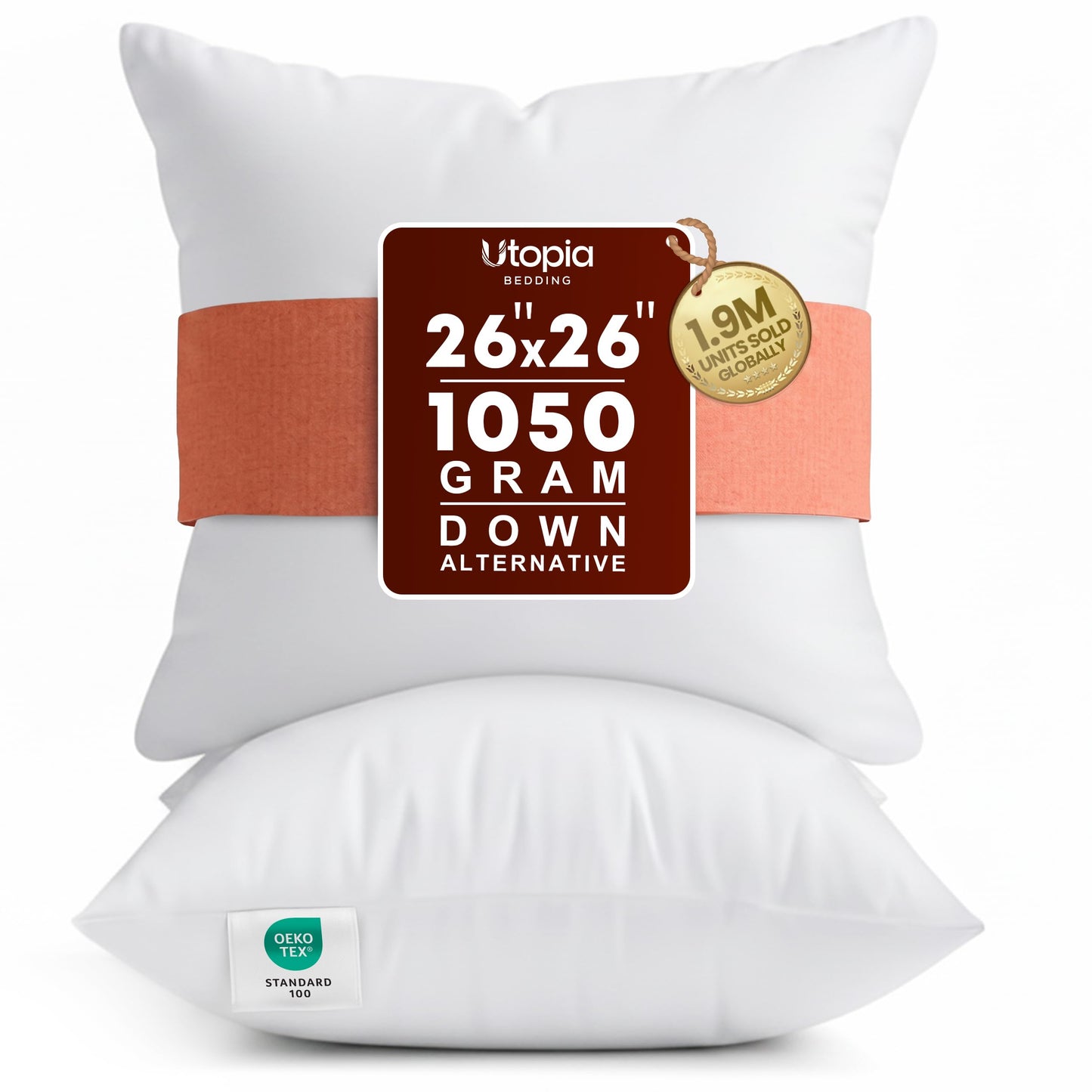 Utopia Bedding Throw Pillows Insert (Pack of 2, White) - 26 x 26 Inches Bed and Couch Pillows - Indoor Decorative Pillow