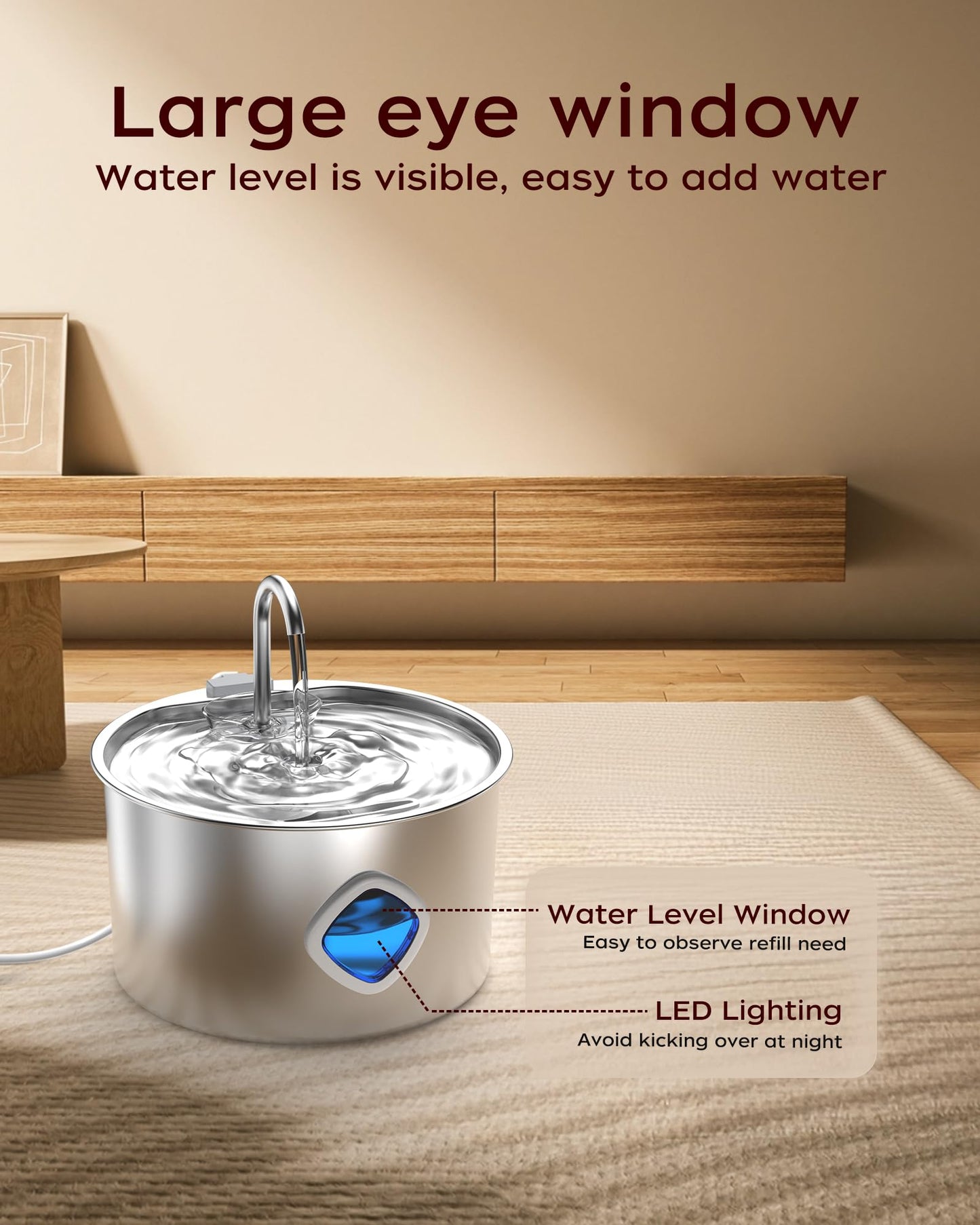 Cat Water Fountain,108oz/3.2L Indoor Pet Fountain,Automatic Stainless Steel Cat Fountain Quiet Pump Dog Water Dispenser Includes 4 Filters and 4 Sponges