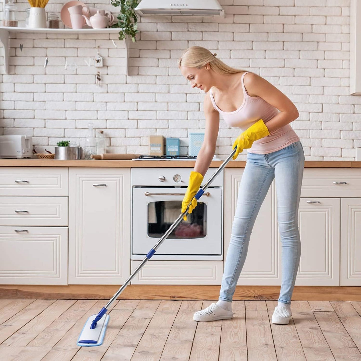 Professional Hardwood Floor Mop - 18" Microfiber Flat Mop with Washable Pad, Adjustable Stainless Steel Handle (35.5"-51") for Wet and Dry Mopping on Laminate, Tile & Vinyl Floors