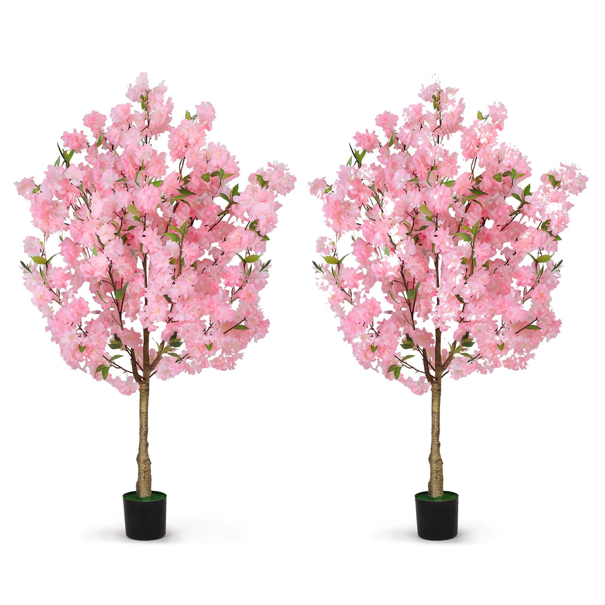 OUSHENG 2 Pack Artificial Cherry Blossom Tree, Fake Plants Indoor Decor, Faux Pink Sakura Flowers for Living Room Home House Entryway Bedroom Office Inside Decorations, 4FT