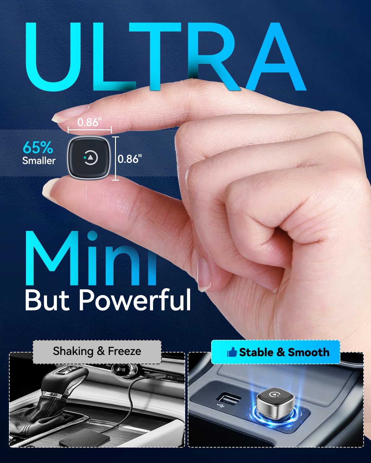 2026 Upgrade Ultra Mini CarPlay Wireless Adapter, Wireless Android Auto, 5.8 GHz WiFi, 3-5s Automatic Connection, USB-C/USB-A, Compatible with iOS10+, Android 10+, Stable & Liquid