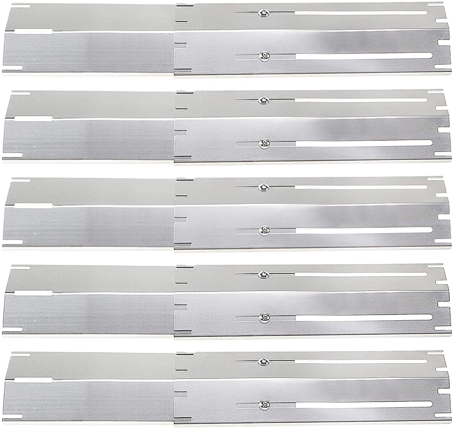 Hiorucet Heavy Duty Adjustable BBQ Heat Shields, Heat Plates, Stainless Steel Grill Burner Covers, Heat Tents, Flame Tamers, Flavorizer Bars for Gas Grill, Extends from 11.75" up to 21" L, 5 Pack