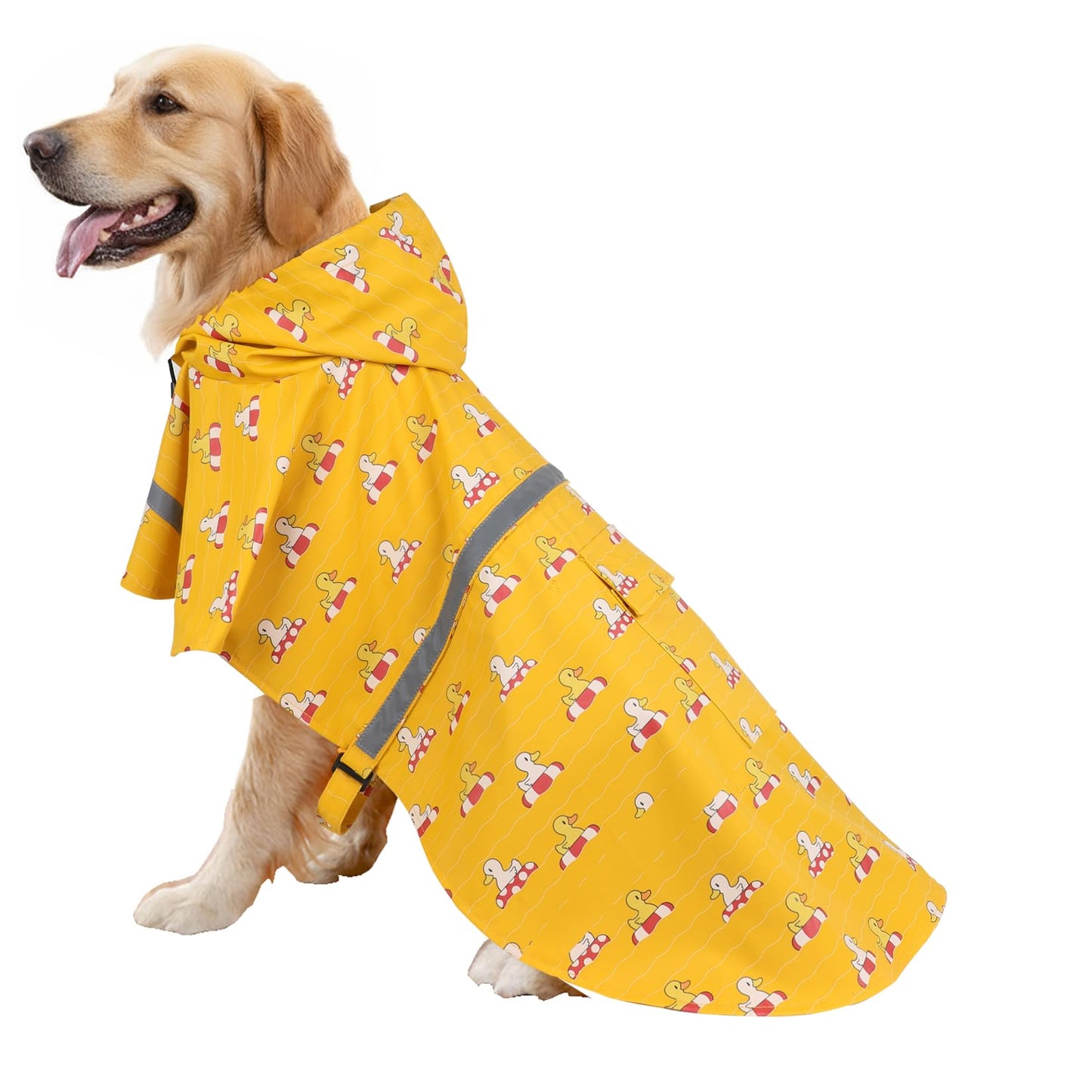 HAPEE Dog Raincoats for Large Dogs with Reflective Strip Hoodie,Rain Poncho Jacket for Dogs (E5-Yellow River, L (Back Length 20"))
