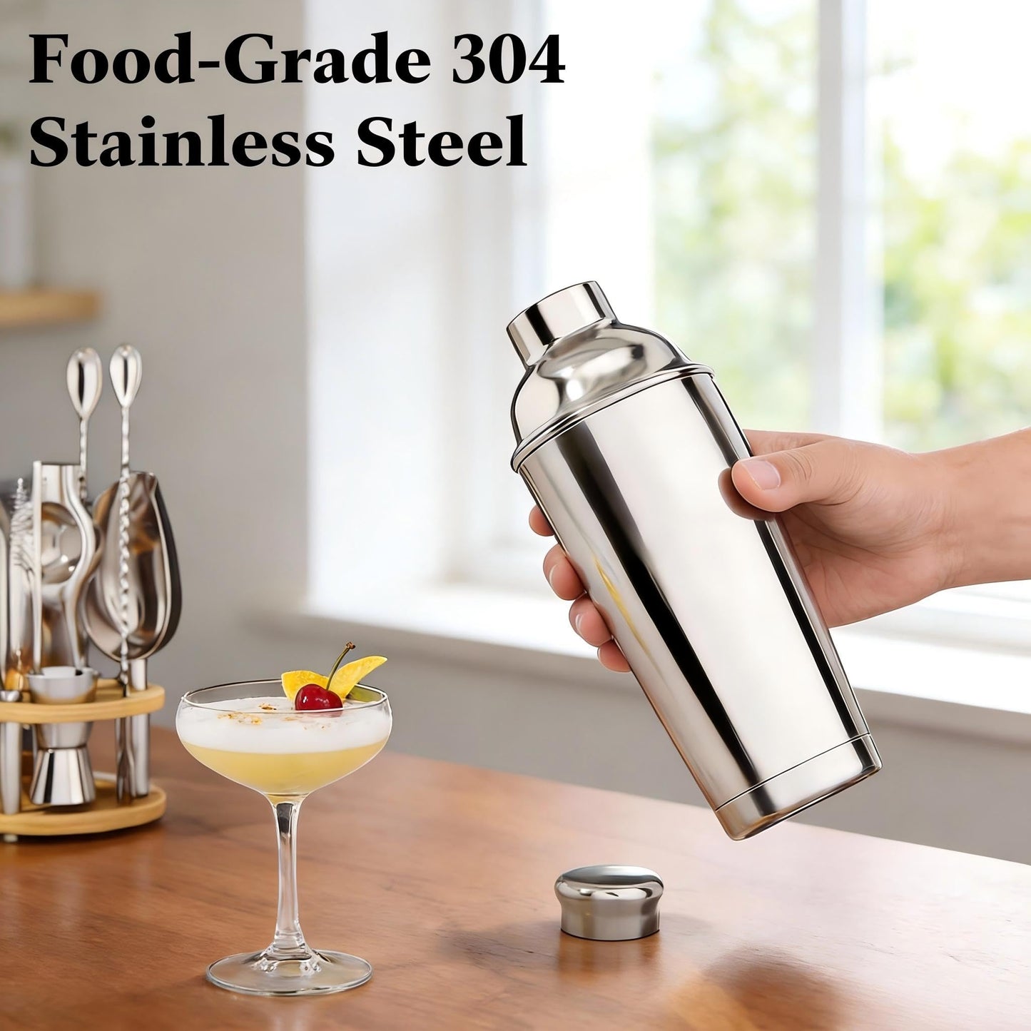 25-Piece Bartender Kit | Stainless Steel Cocktail Shaker Set with Bamboo Stand, 700ml Double-Layer Cocktail Shaker with Full Bar Tools & Recipes, Bar Tool Set for Drink Mixing, Home, Party, Gift Idea