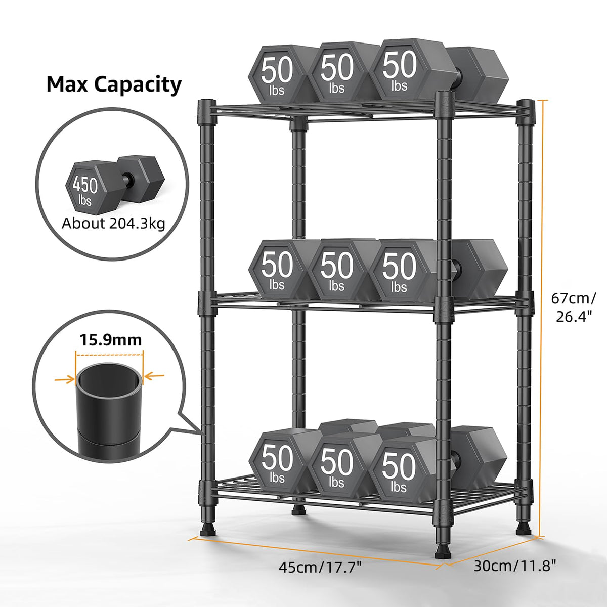 MZG 450 lbs Steel Storage Shelving 3-Tier Utility Shelving Unit Steel Organizer Wire Rack for Home,Kitchen,Office 30 D x 45 W 67 H (cm)