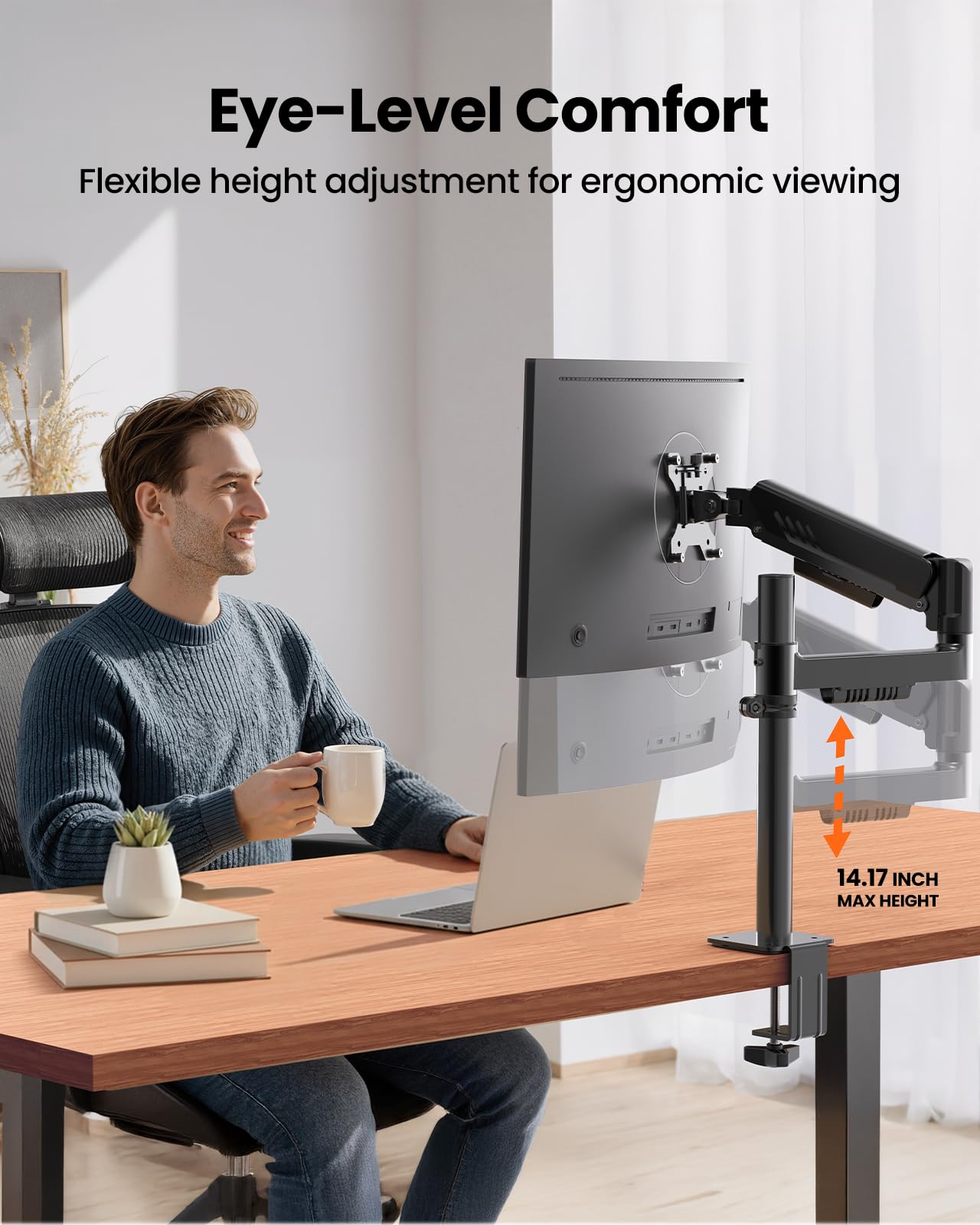 ErGear Single Monitor Arm, Adjustable Gaming Desk Monitor Mount for 13-34″ Screens, Up to 19.8 lbs, Enhanced Stability with Integrated C-Clamp, Upgraded Cable Management, VESA 75x75/100x100mm, Black