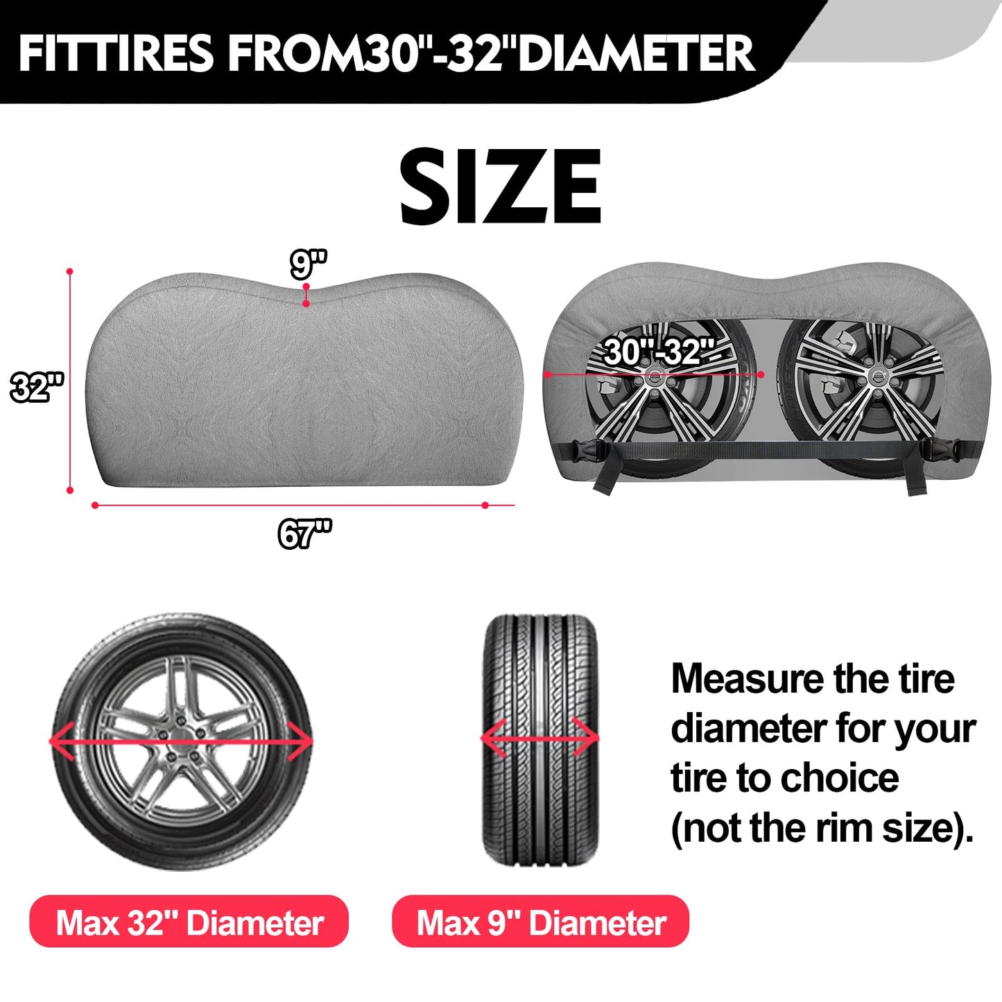 K-Musculo RV Tire Covers, Dual Axle Wheel Cover Heavy-Duty Leather, 2 Pack RV Wheel Cover Fits 30"-32" Dia Tires Double Buckles, Suitable for, RV, Truck, Trailer, Universal for All Seasons.(Grey)