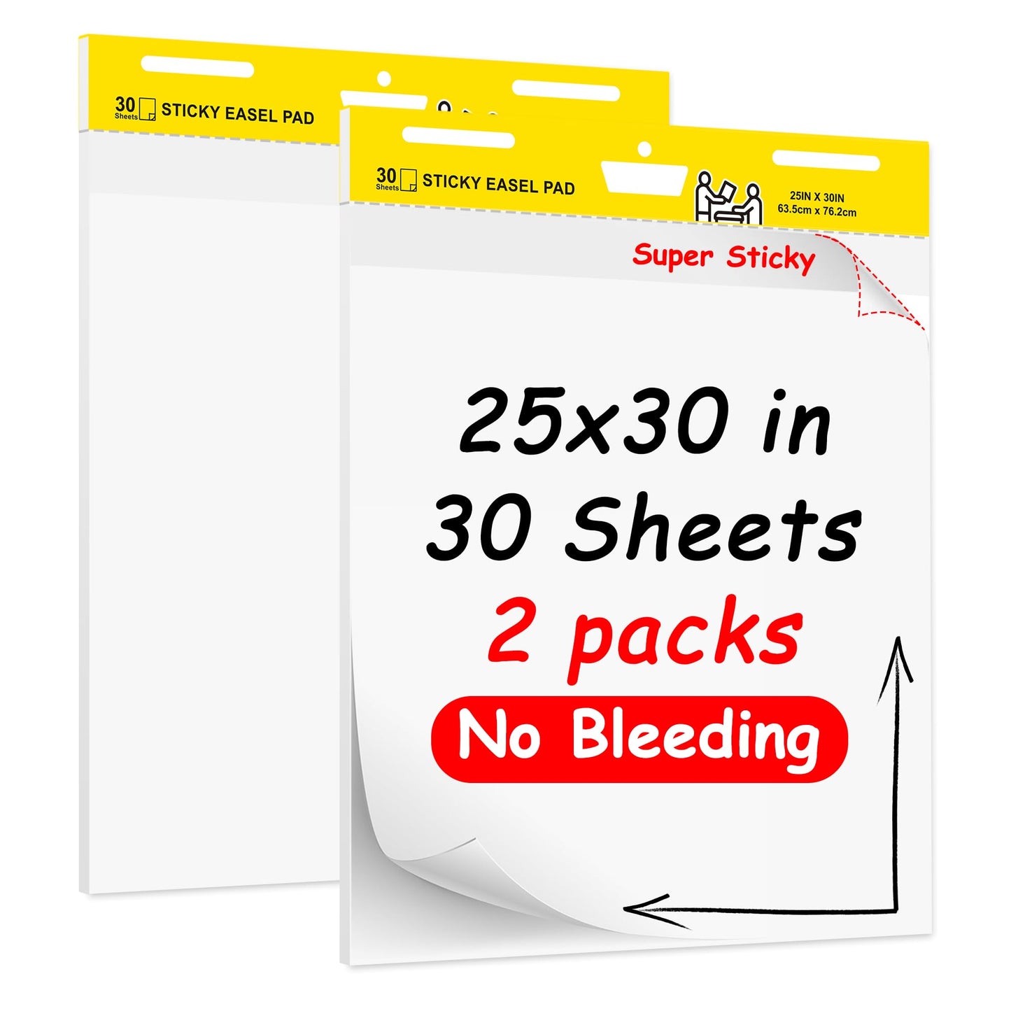 YNXPTBNC Post-it Super Sticky Easel Pad,25 in x 30 in Self Stick Flip Chart Paper,30 Sheets/Pad,2 Pad/Pack,Large White Premium Anchor Chart Paper,Easel Paper for Teachers,Businessmen,Office Workers