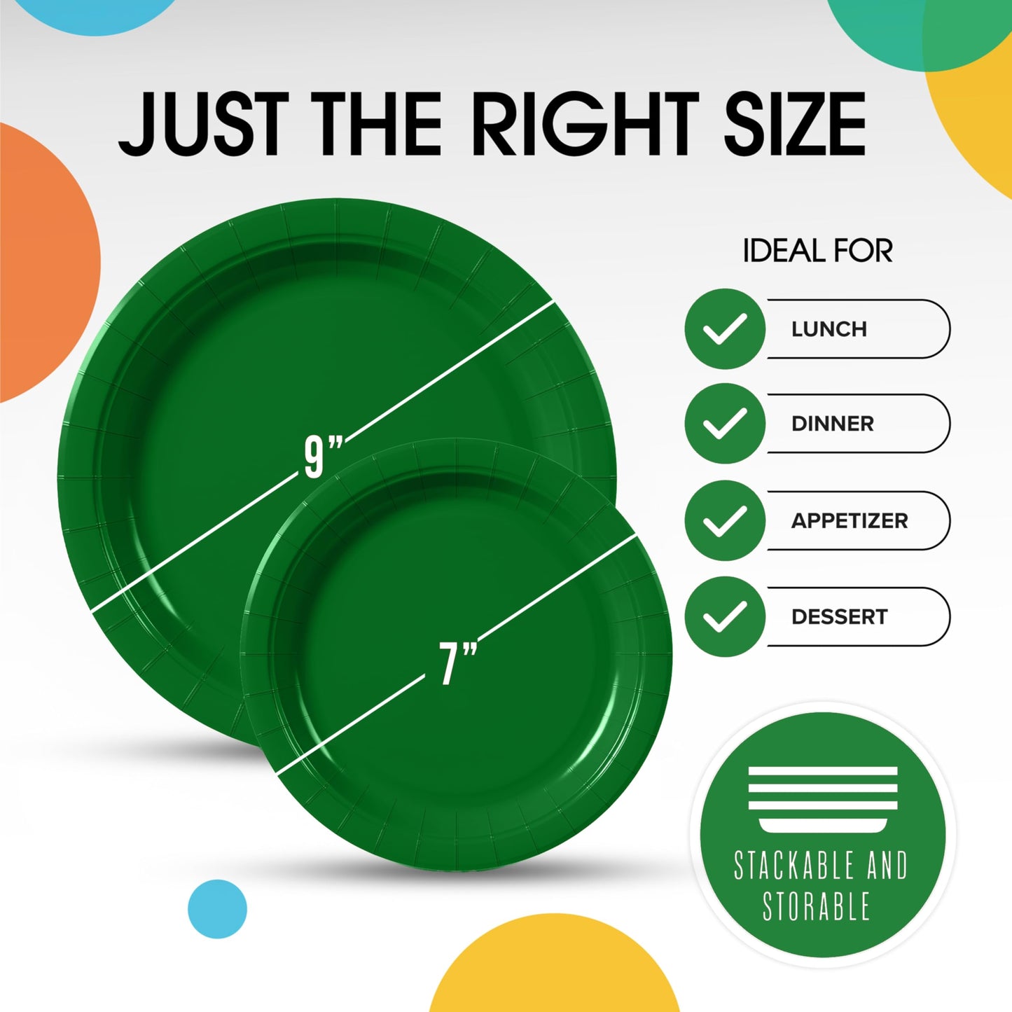 Exquisite Emerald Green Paper Plates 200 Pack - 7" Emerald Paper Plates & 9" Emerald Paper Plates - Disposable Plates, Bulk Paper Plates