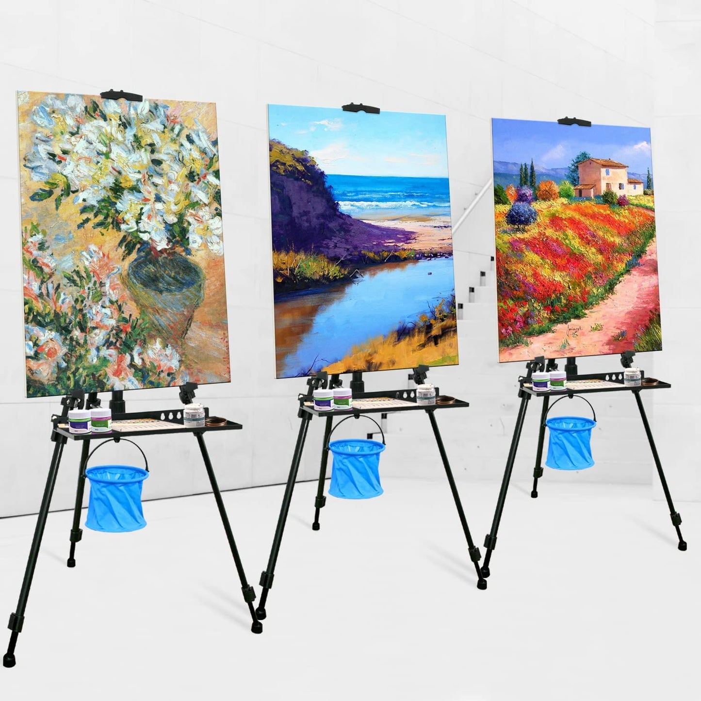 NewZeal Artist Easel Stand Painting Stand Art Easel, 20"to 61" Art Easel for Painting Canvase & Displaying, Aluminum Adjustable Height Display Tripod with Portable Bag/Folding Keg.(Black)