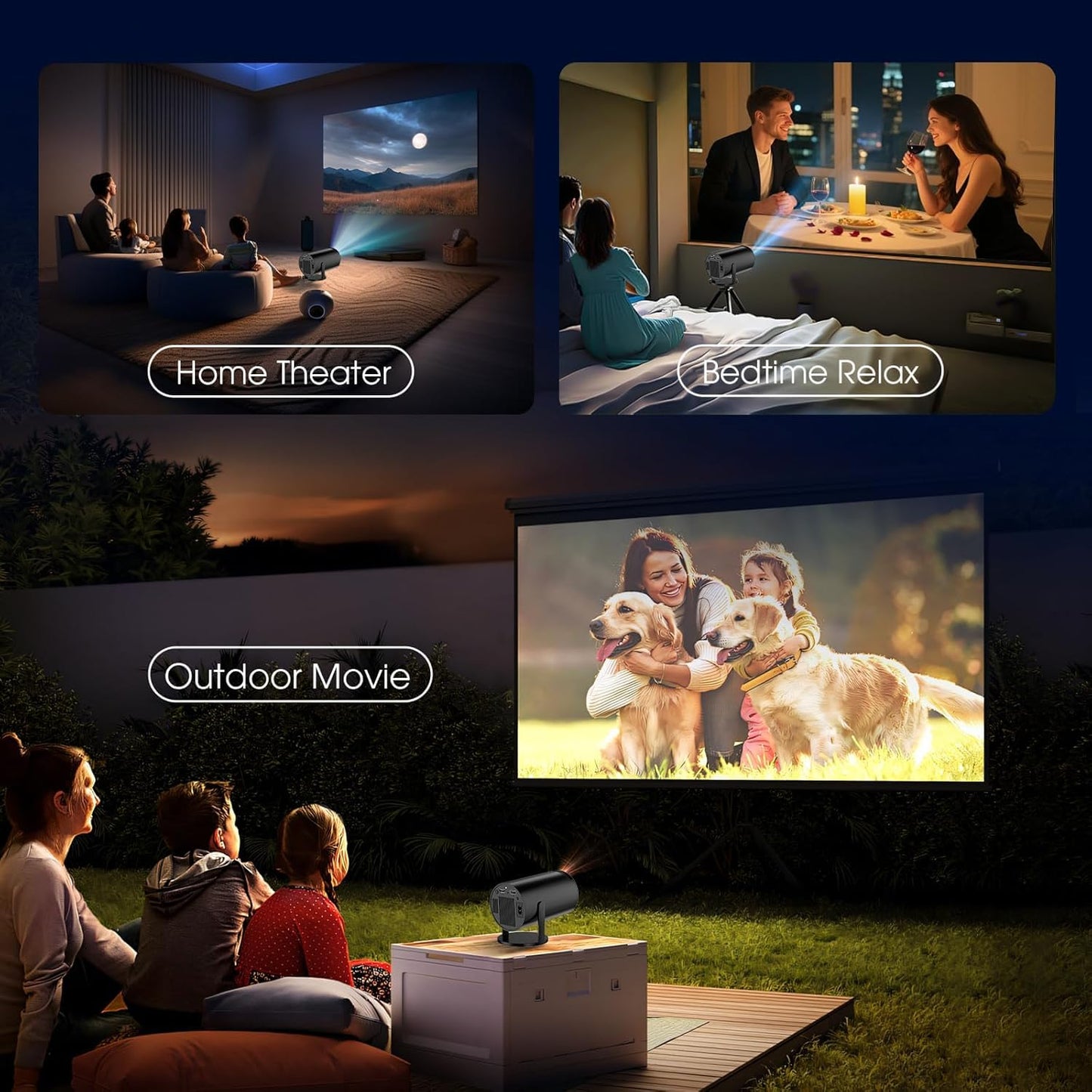 [Built-in App] Mini Projector 2026 Upgraded 1080P 4K Support Portable Projector Dual Control WiFi 6 BT5.2 180° Keystone Compatible with TV Stick/Memory Stick/Smartphone/USB/Laptop, Black
