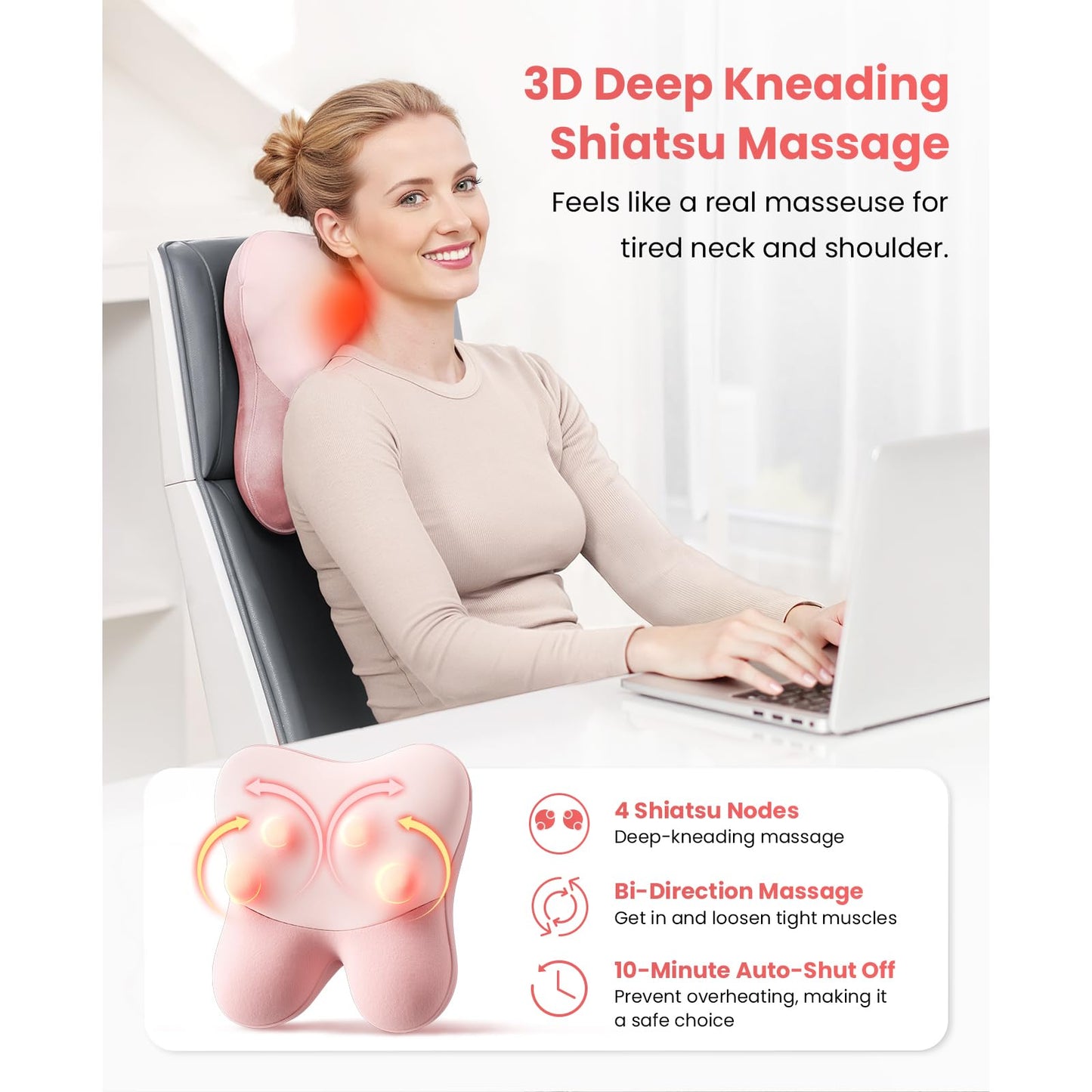 BOB AND BRAD Back Massager with Heat, EZBack Neck Massager Pink