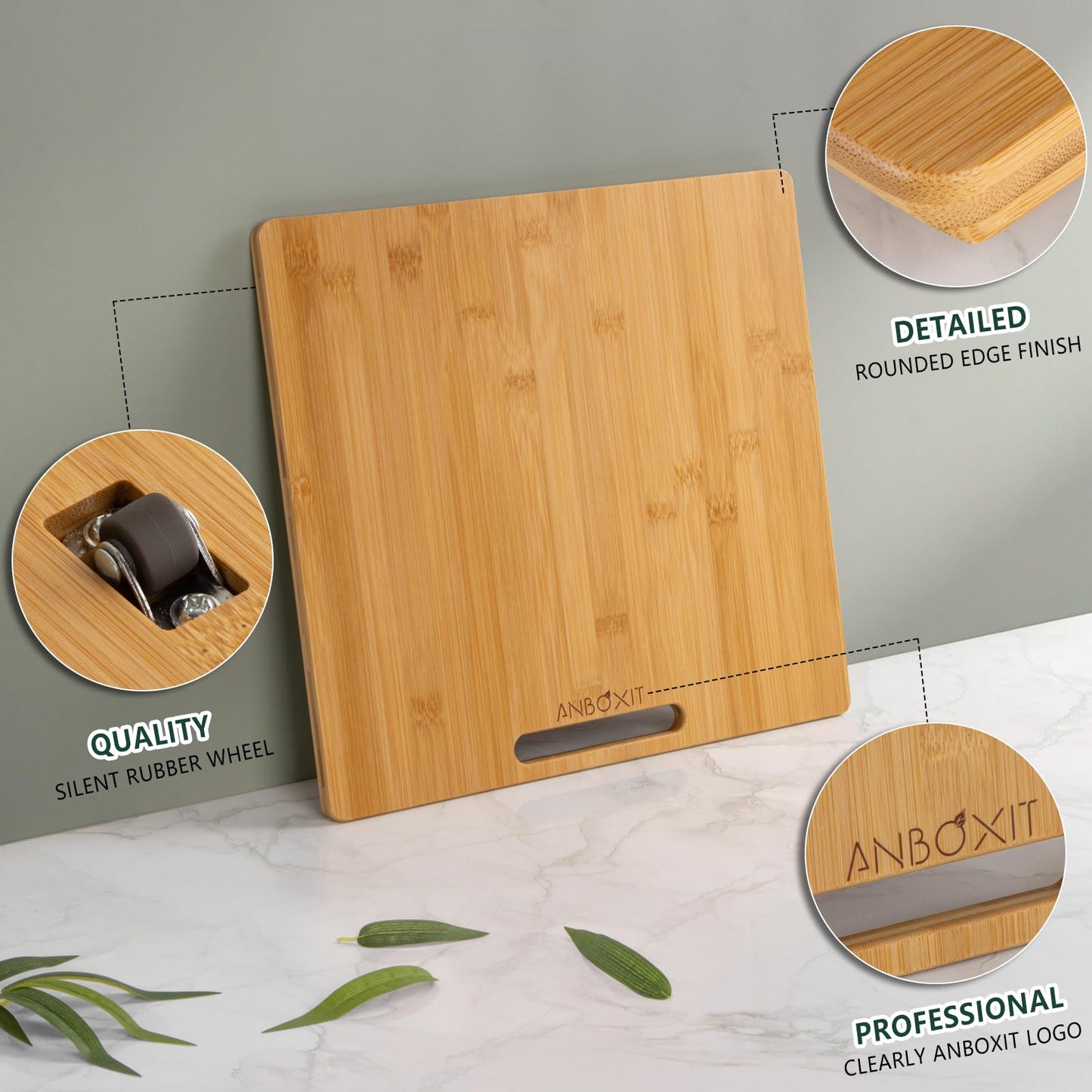 ANBOXIT Appliance Sliding Tray for Coffee Maker, Bamboo Small Appliance Slider for Countertop, Kitchen Pull Out Tray for Coffee Maker, with Rubber Wheels, Wide - Medium (13"D x 14"W)