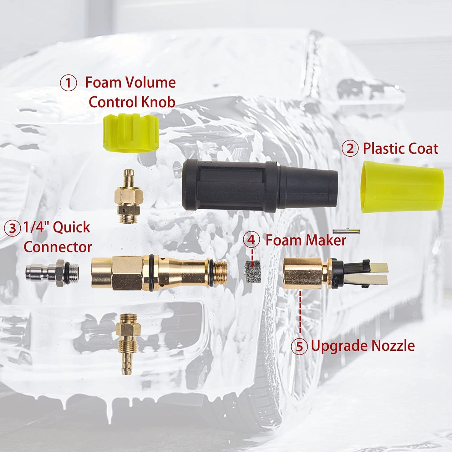 M MINGLE High Pressure Washer Gun Snow Foam Lance, 4000 PSI Cannon Foam Blaster Power Washer with1/4 Quick Connector, Car Wash Foam Cannon Kit with 5 Pressure Washer Nozzle Tips, 1 Liter