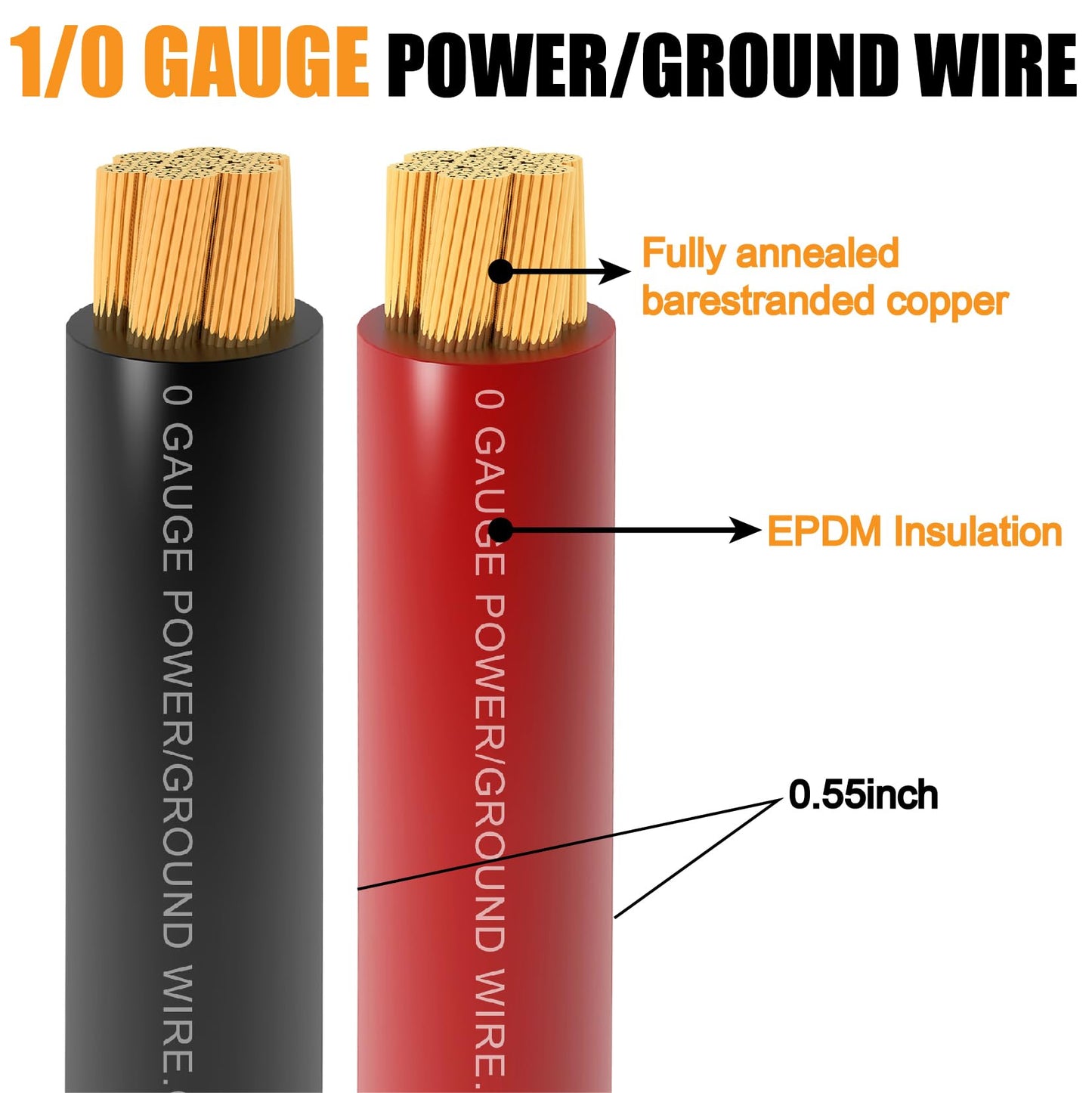 AWG 1/0 Gauge Wire (20 Feet Black+20 Feet Red) Copper Clad Aluminum CCA - Primary Automotive Wire Power/Ground, Lugs Terminal Connectors,20PCS Heat Shrink Tubing