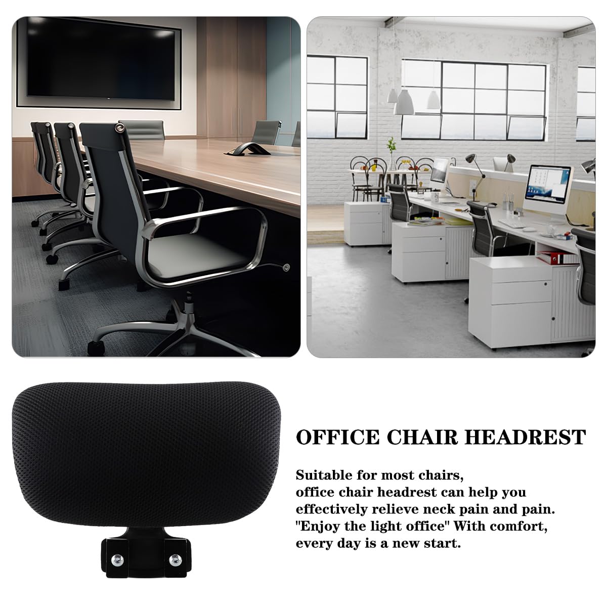 LNQ LUNIQI Office Chair Headrest Attachment Head Support Cushion Mesh Head Rest Black Mesh Frame Adjustable Height Angle for Ergonomic Office Chair（Black）