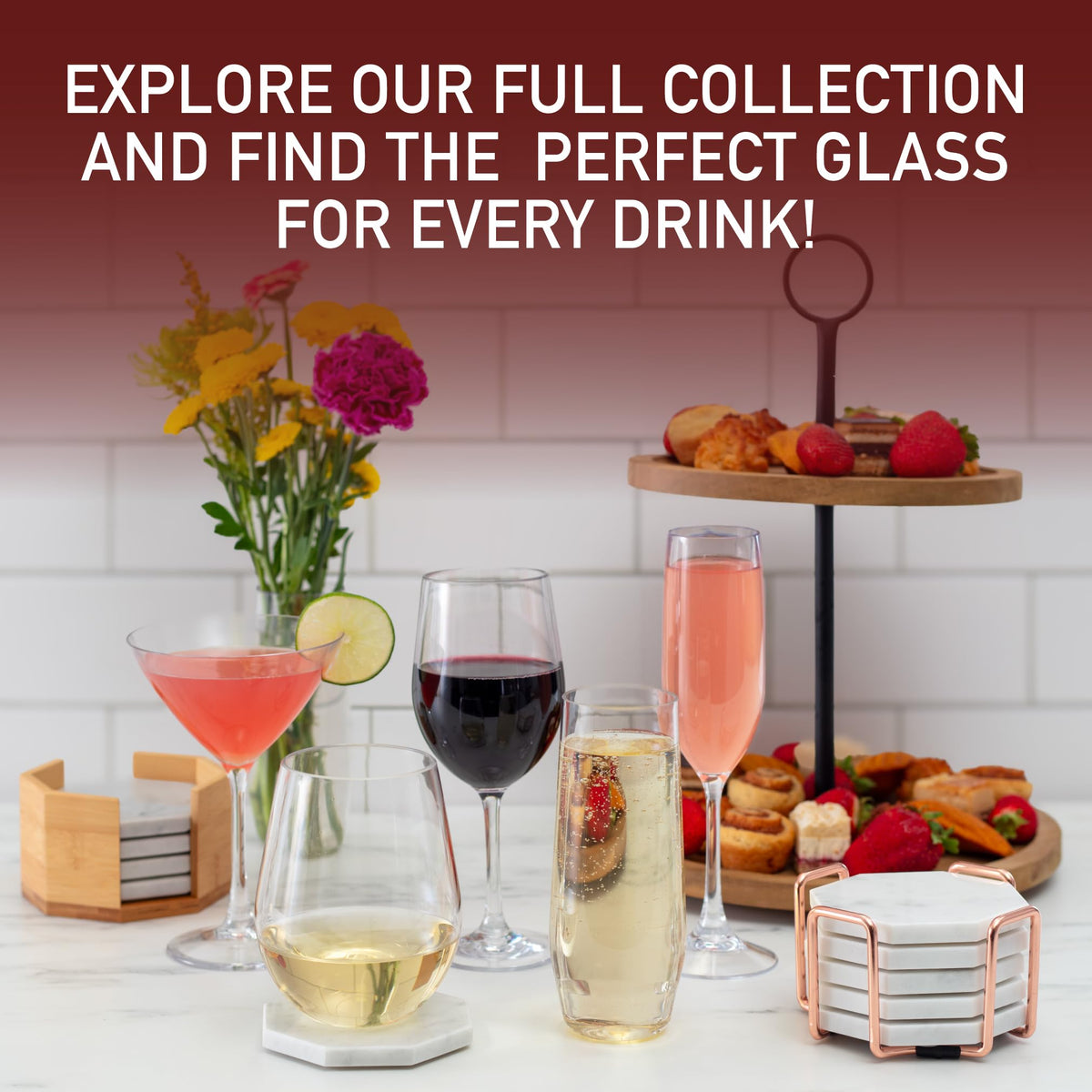 Deco Unbreakable Stemmed Wine Glasses, 12oz- 100% Tritan- Shatterproof, Reusable, Dishwasher Safe Drink Glassware (Set of 8)- Indoor Outdoor Drinkware - Great Holiday & Wedding Gift