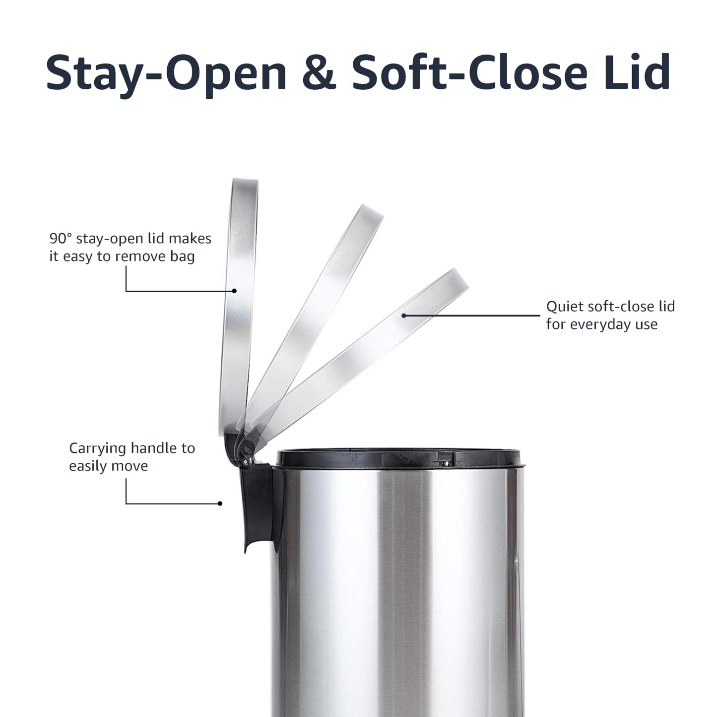 Amazon Basics Round Soft-Close Trash Can - 20L, C-10079S-20L, Brushed Stainless Steel