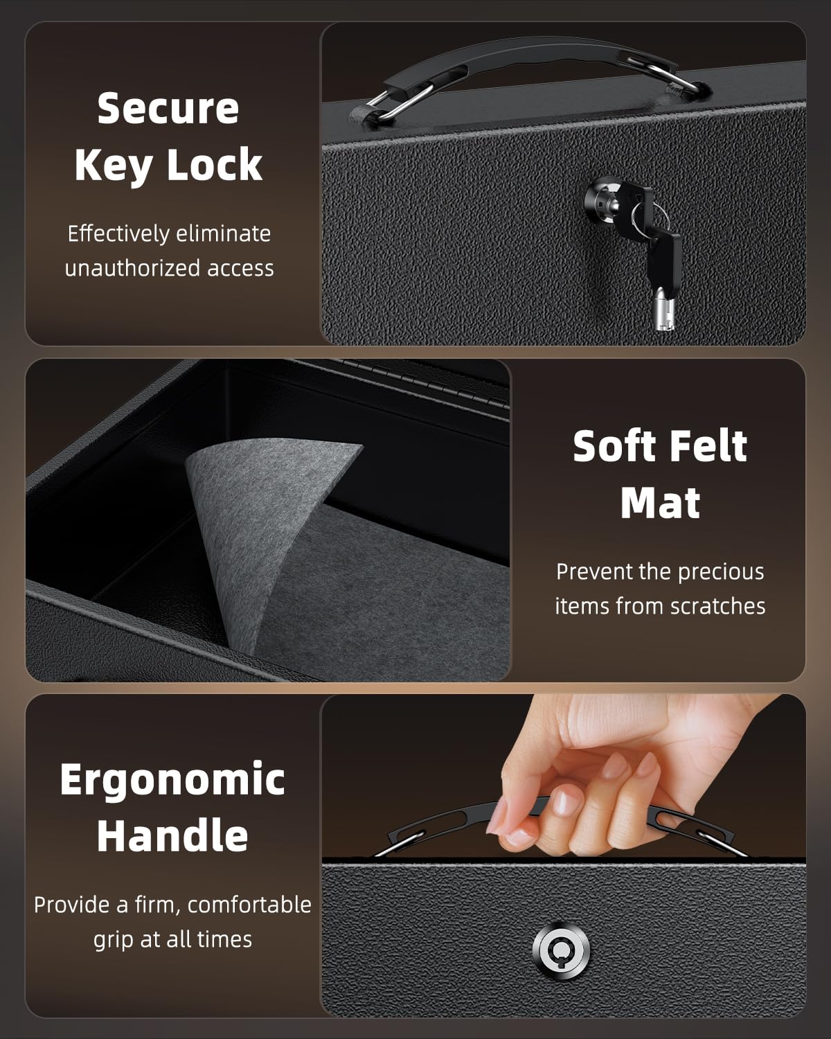 Uniclife Fireproof Document Box with Key Lock and Handle, 33x27x10cm, Large Locking Box for A4 Paper, Waterproof Safe Box for Valuables, Passport and Cash, Portable Security Metal Chest