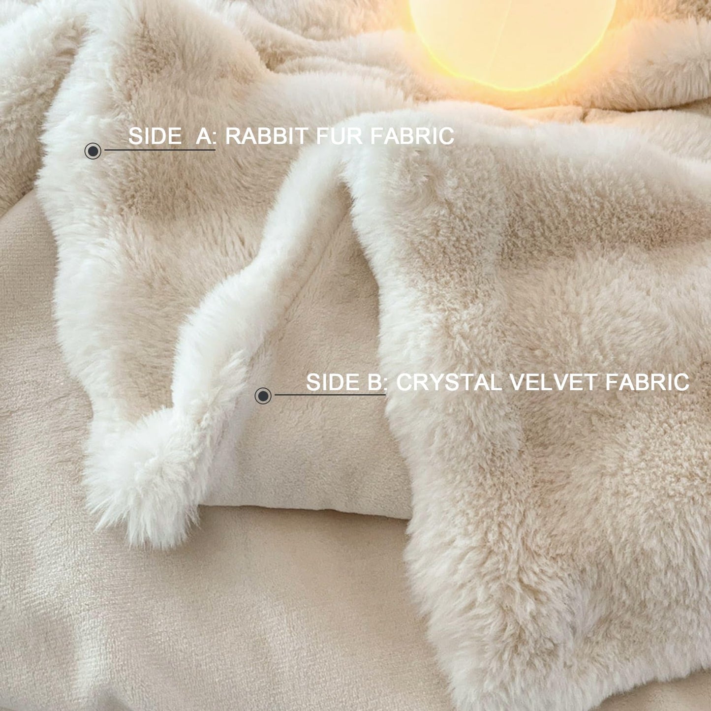 Faux Rabbit Fur Throw Blanket, Luxury Soft Warm Bubble Blanket for Bed, Couch, Sofa, Beige, 50" X 60"