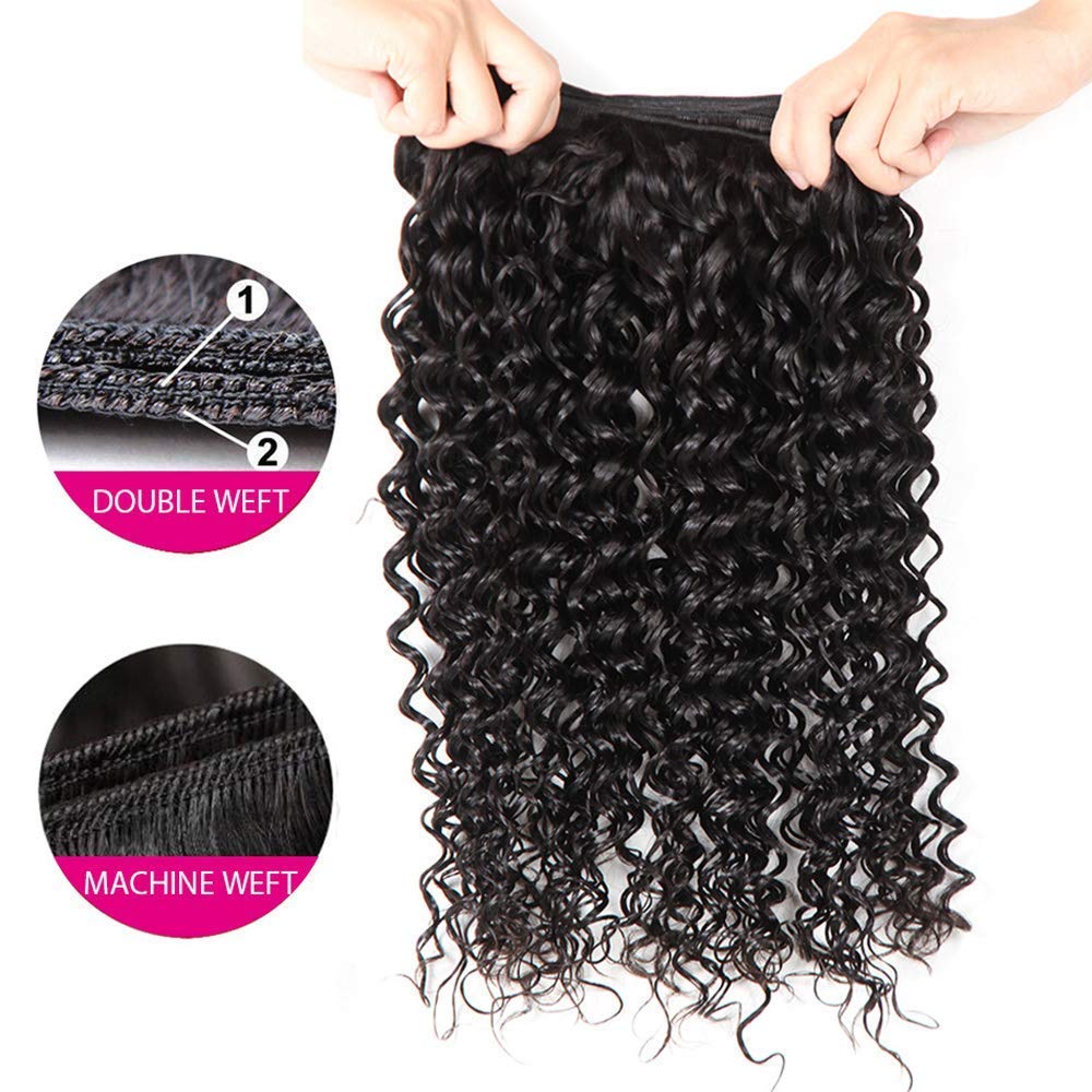 Brazilian Hair Water Wave 3 Bundles with Closure Wet and Wavy Human Hair Bundles Ocean Wave Human Hair Weave Extensions Human Hair Bundles Brazilian Water Curly Hair (16 18 20 +14)