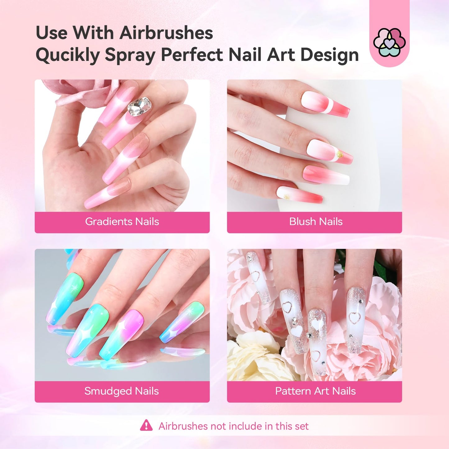 SAVILAND 12 vitality Colors 15ml Airbrush Gel Nail Polish Set With Fine Mist Nail For Color Spray Perfect Nail Art Design Without Dilution Soak Off Nails Gel Set For Beginners Profession French Nail Lover