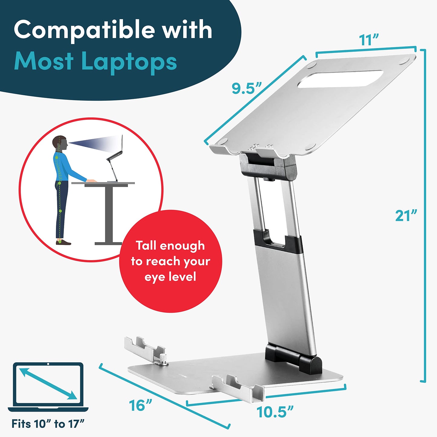 LIFELONG Laptop Stand for Desk, Adjustable Height up to 20", Laptop Riser Computer Pulpit Stand for Laptop, Portable Laptop Stands, Fits MacBook, Laptops 10 15 17 inches Laptop Holder and Laptop Desk