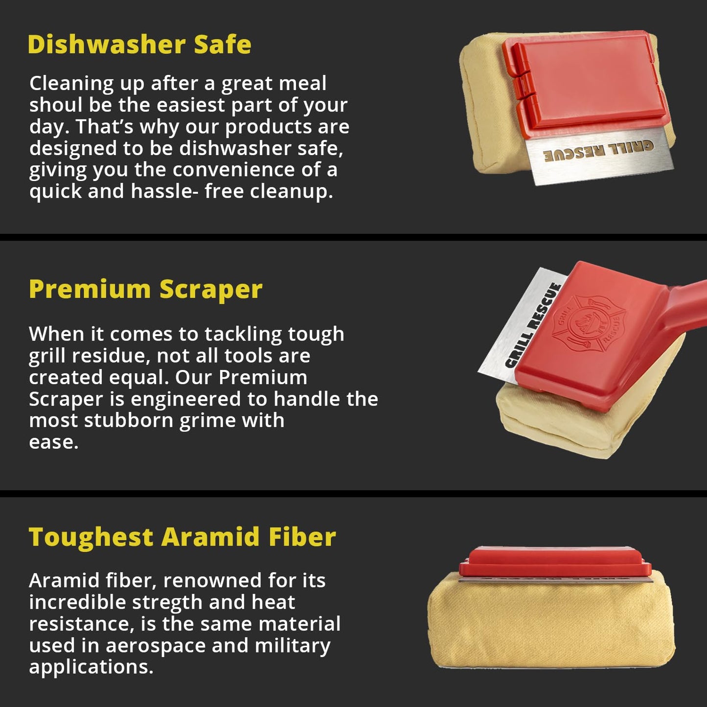 Grill Rescue BBQ Replaceable Scraper Cleaning Head, Bristle Free - Durable and Unique Scraper Tools for Cast Iron or Stainless-Steel Grates, Barbecue Cleaner (Grill Brush with Scraper)
