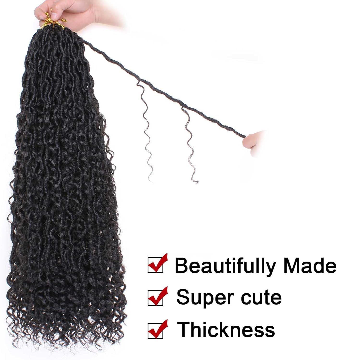 Xtrend 8 Packs River Boho Faux Locs Crochet Hair 12Strands/pack Wavy With Curly Hair Pre-looped Synthetic Bohemian Goddess Locs Crochet Braids Hair Extensions (1B 30Inch)