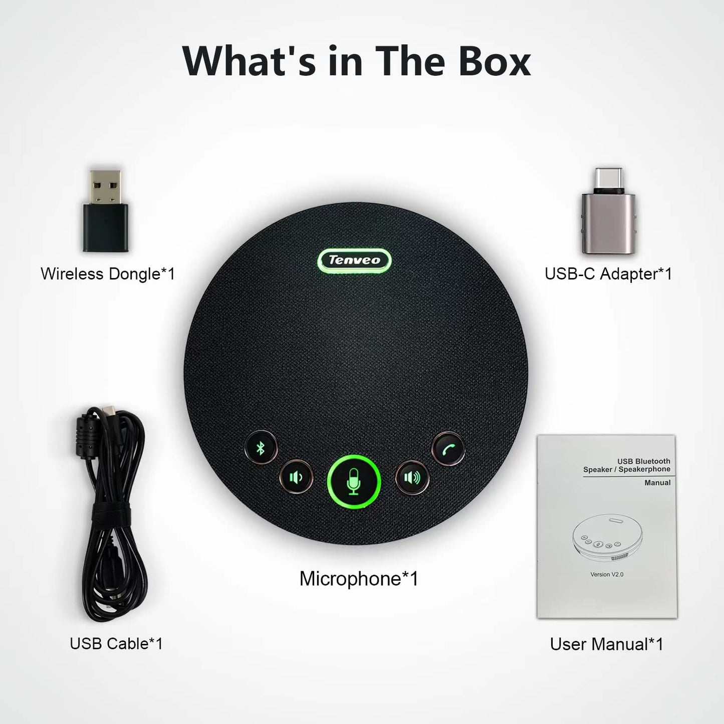 Tenveo Conference Speaker with Microphone, Bluetooth/Wireless/USB omnidirectional Speakerphone Noise Cancelling Conference Call 360° Pickup for OBS Zoom MicroTeams for 10~12 People Online Meeting