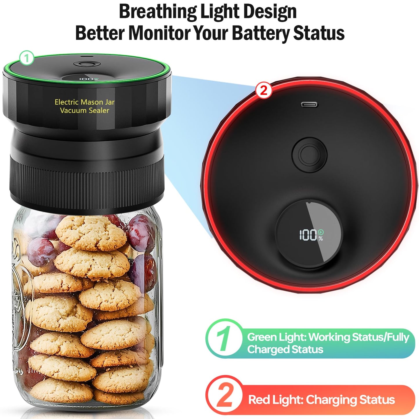 2026 Upgraded Automatic Mason Jar Vacuum Sealer, Electric Vacuum Sealer for Regular Mouth and Wide Mouth Canning Jars