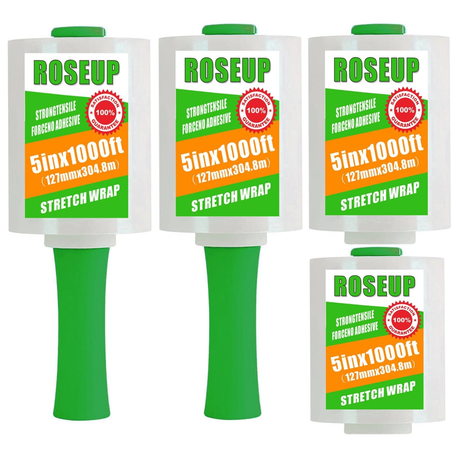 ROSEUP Mini Stretch Wrap Film with Handles, 5 in x 1000 ft, 80 Gauge Heavy Duty Clear Stretch Film for Moving, Packing, Bundling, Pallet Wrap and Storage, 4 Pack