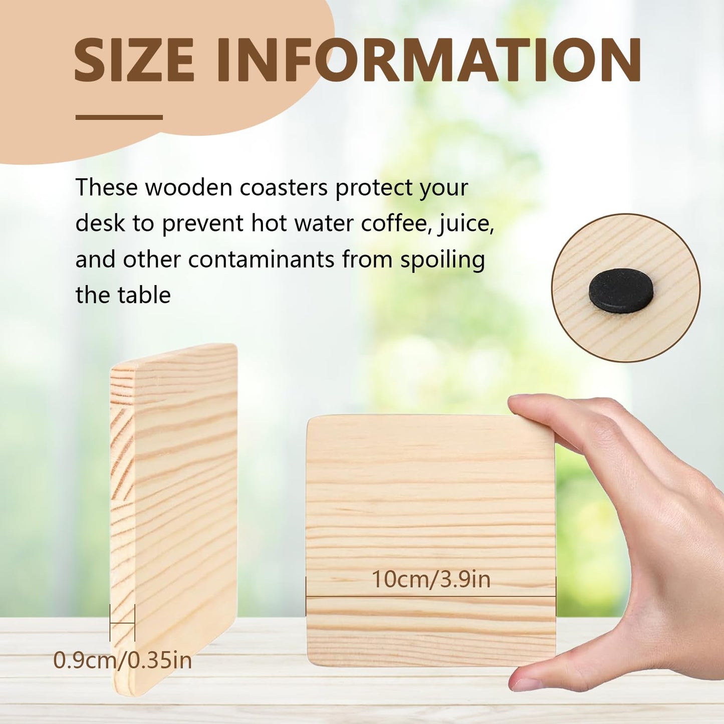 72 Pack Unfinished Wood Coasters for Crafts, 4 Inch Square Blank Wooden Coasters, Non-Slip Wooden Slices Pads Bulk for Winter Hot Drinks, DIY Stained Painting, Home Decoration
