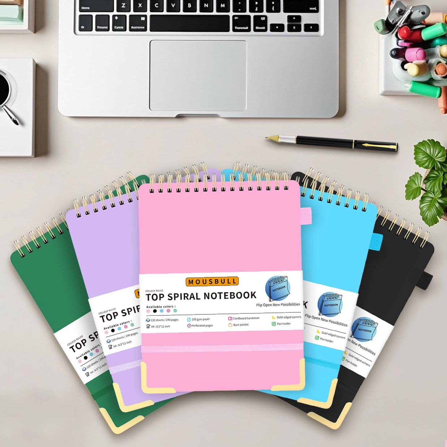 Top Spiral Notebook, A4 Hardcover Top Bound Steno Pads, 240 Pages 100gsm College Ruled Left Handed Notebook Journal for Work, School, Meeting Writing - Purple, 8.5" x 11"