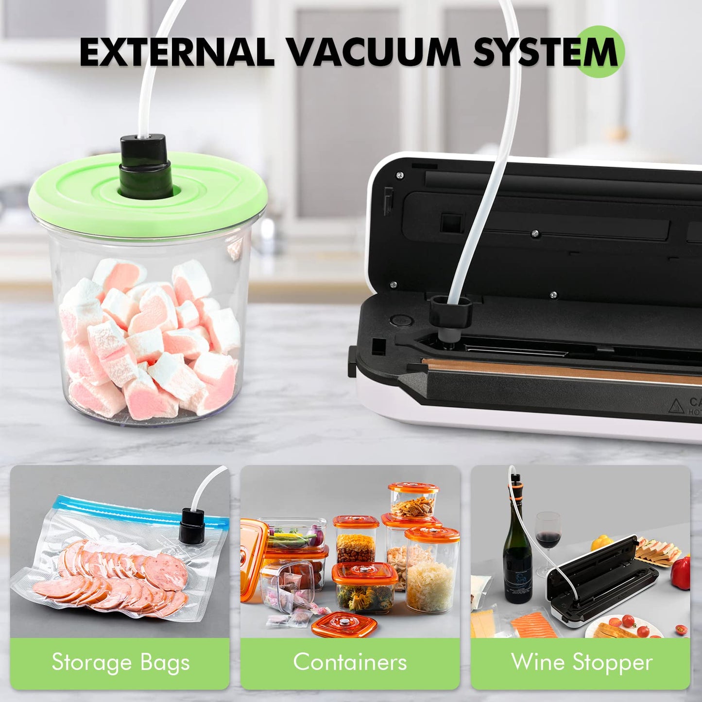 Toprime Vacuum Sealer Machine VS6611, 80kPa Powerful Food Sealer Built-in Cutter with Sealing Bag and Hose, Vacuum Air Sealing System for Seal a Meal and Sous Vide (White)