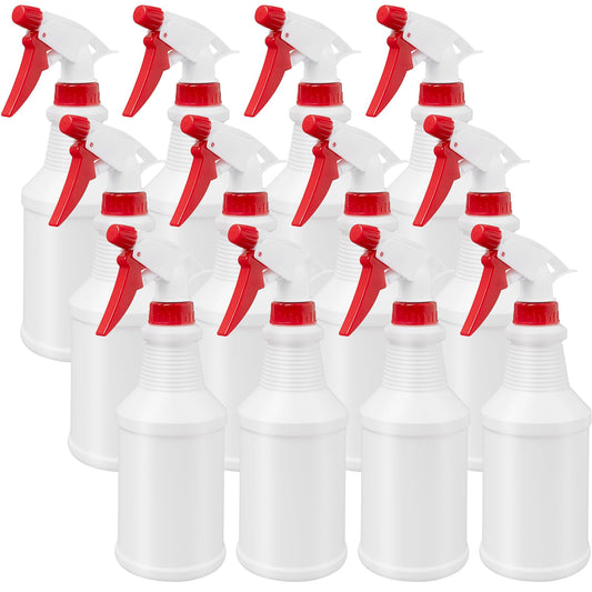 12 Pack Plastic Spray Bottles, 16 oz/ 500 ml Refillable Empty Spray Bottle, Leakproof Adjustable Nozzle Stream/Mist Sprayer Bottle for Gardening, Hair, Plant
