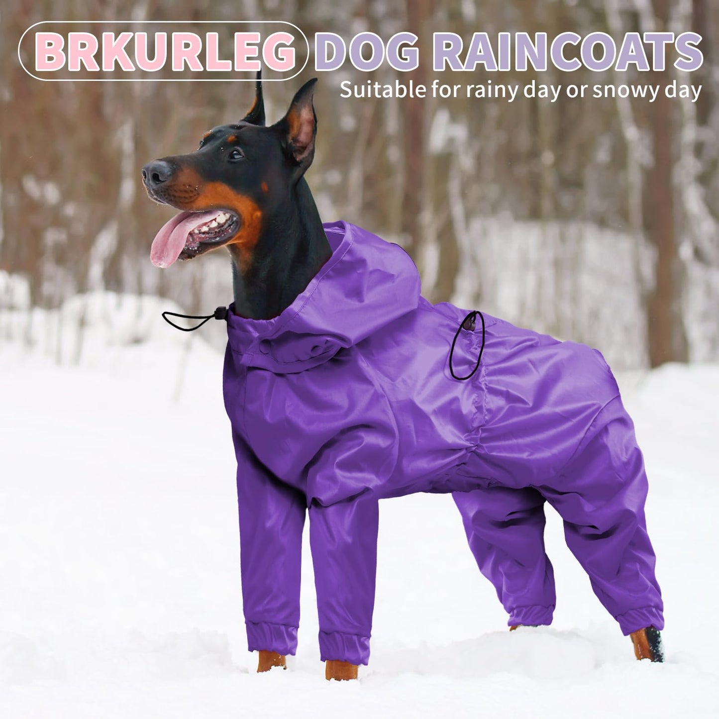 BRKURLEG Dog Raincoat Reflective Pet Poncho for Large Dogs Boy Girl, Pet Waterproof Rainproof Jacket with Leash Hole, 4 Legs Dog Rain Jacket, Lightweight Waterproof Jackets, Purple XXXL