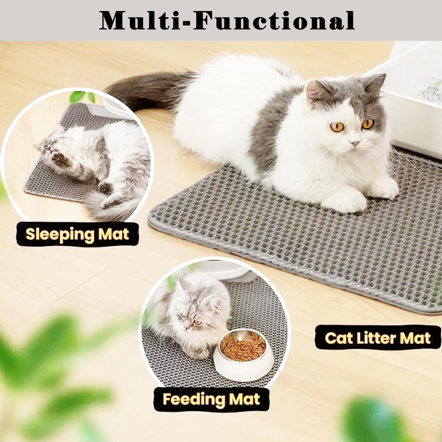 HCY&WLD Cat Litter Mat, Honeycomb Double Layer Cat Litter Trapping Mat, Waterproof Urine Proof Non-Slip, Scatter Control, Less Waste, Easier to Clean (Light Gray, 45" X 26")