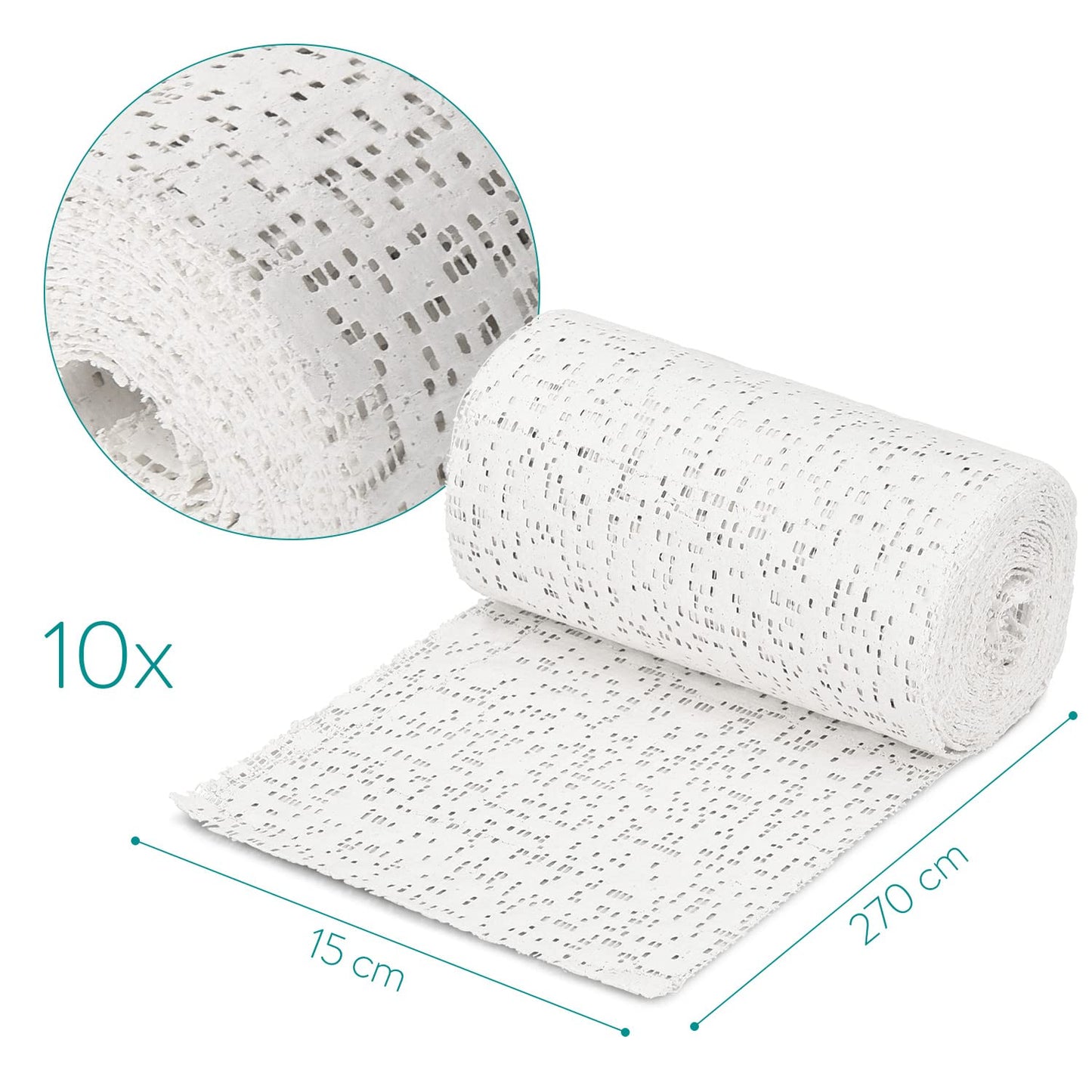 Navaris Plaster Cloth Rolls (L, Pack of 10) - Gauze Bandages for Body Casts, Plaster of Paris for Craft Projects, Belly Casting Kit Pregnancy - Easy Use Wrap Strips - 6" W x 118" L