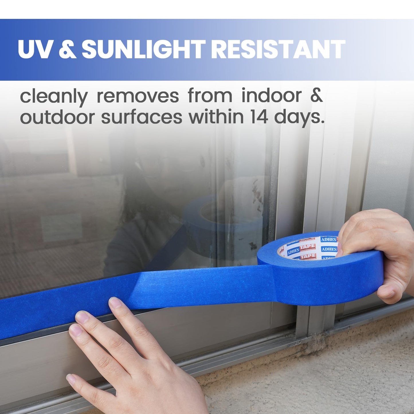 ADHES Upgrade Blue Painters Tape, Masking Tape for Painting 6 Rolls x 2 Inch x 60 Yards, Blue Paint Tape No Residue Outdoor Anti UV Multi Surface Use, Total 360 Yards