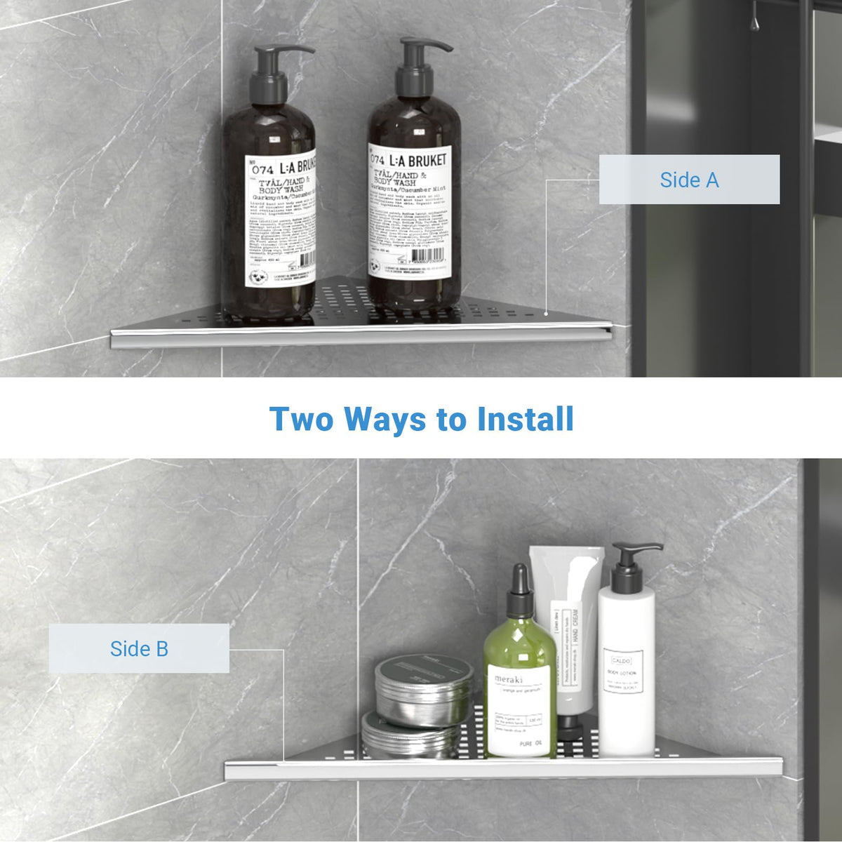 APPASO Corner Shower Shelves Recessed Corner Shelf Stainless Steel Bathroom Shelf Rack 10" for Tiled Wall, No Drilling Needed (Polished Chrome,2 Pack)
