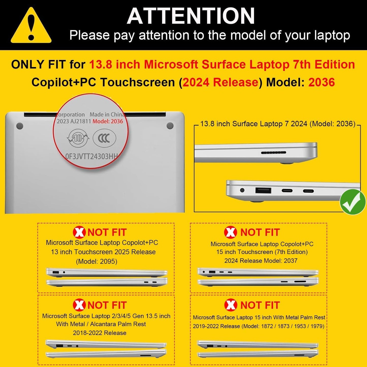 Seanai Protective Case Compatible with 2036 Microsoft Surface Laptop 13.8 inch Touchscreen 2024 (7th Edition), Plastic Hard Shell Case&Keyboard Cover&Screen Film, Marble Golden Patterns