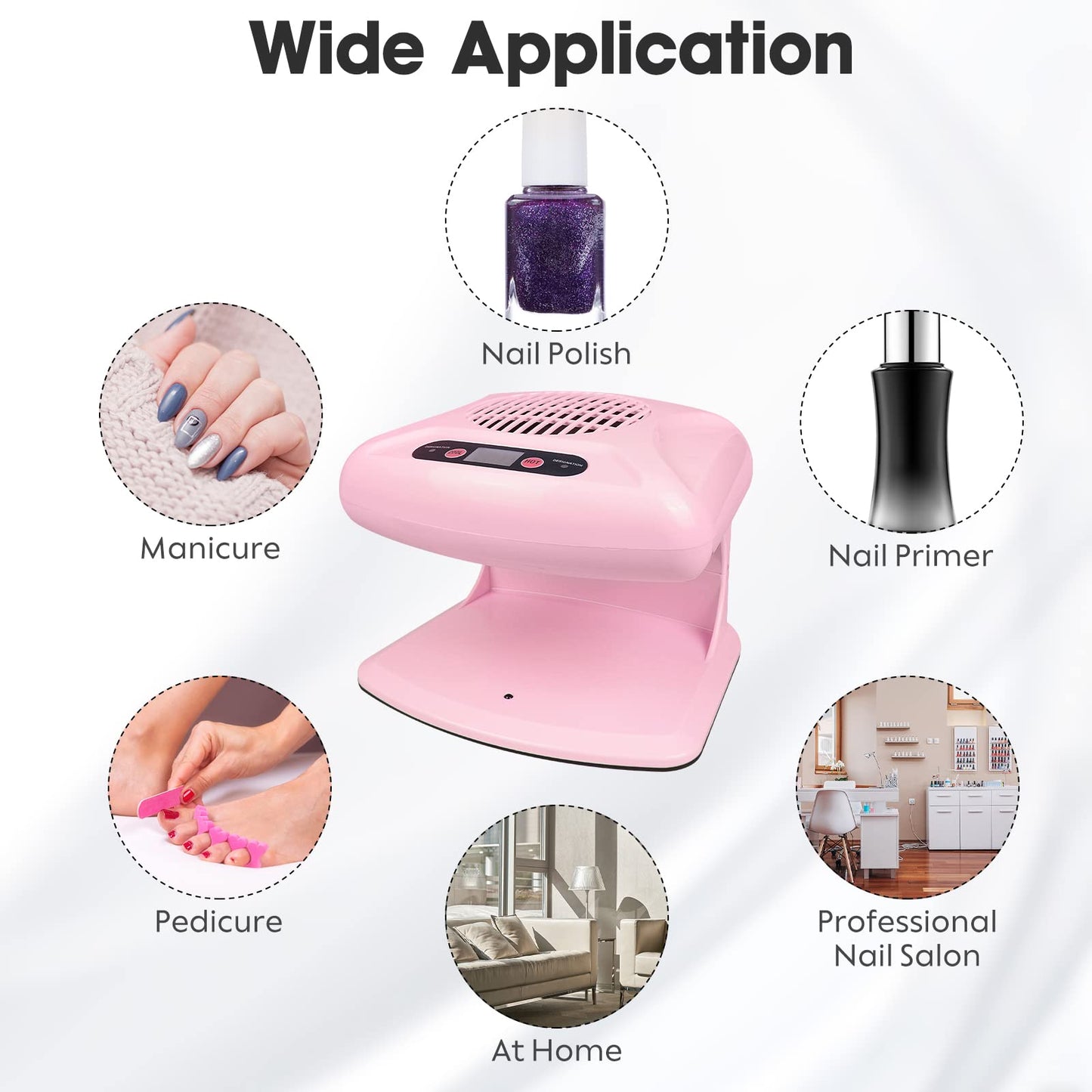 Air Nail Dryer with Automatic Sensor, 300W Timing Air Nail Fan Blow Dryer for Both Hands and Feet, Warm & Cool Wind Blower Dryer for Regular Nail Polish, Home and Salon Use No Harmful (Pink)