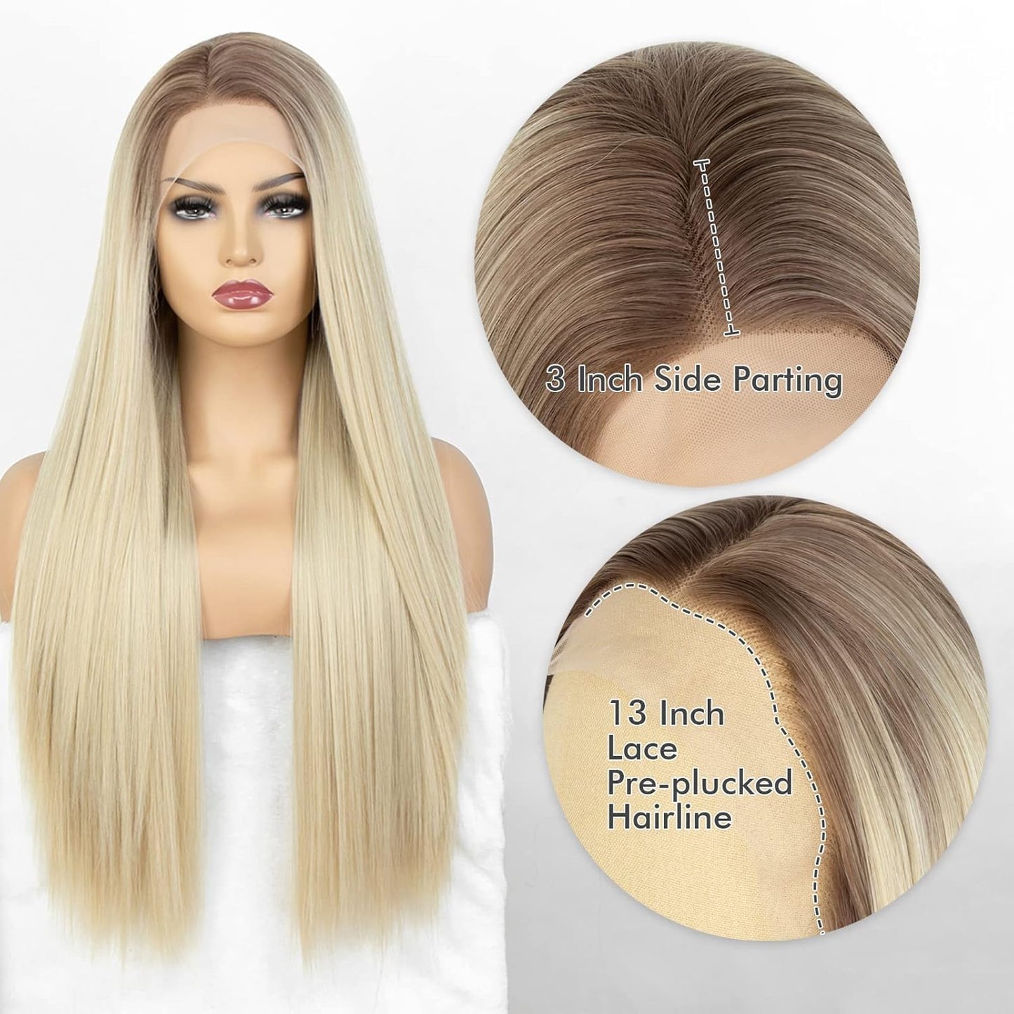 Blonde Lace Front Wig Long Body Wavy Auburn Synthetic 13X3 Lace Front Wigs Glueless Hair Pre Plucked Free Part Heat Resistant Hair for Women Drag Queen 22 Inch