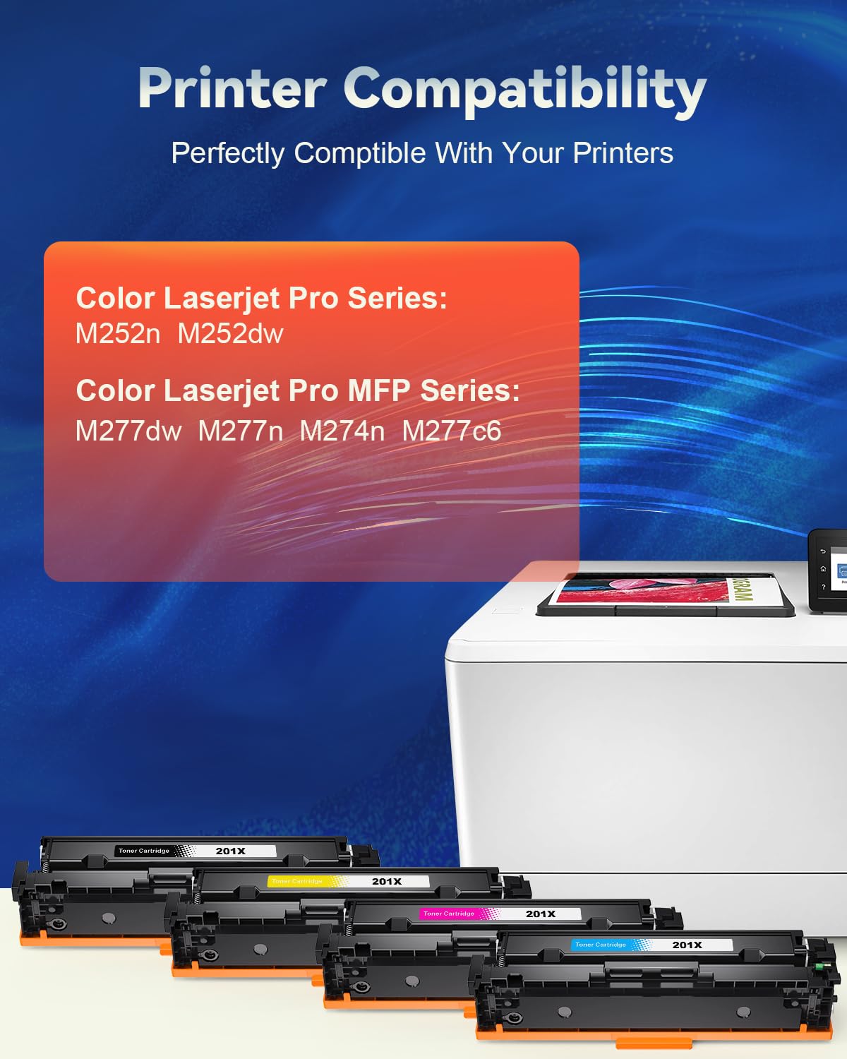201X Toner Cartridge, M277dw Toner Compatible Replacement for HP 201X 201A CF400A CF401A CF402A CF403A Use with HP Color Laserjet Pro MFP M277dw M252dw Toner, M277n M277c6 Printer (4 Pack)