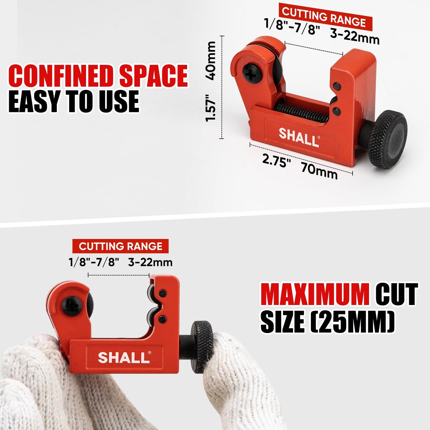 SHALL Tubing Cutter Tool, Heavy Duty Pipe Cutter 3/16"-2" OD, Mini Tube Cutter 1/8"-7/8", Steel Pipe Cutter for Metal, Copper, Aluminum, Conduit, PVC Pipes, Cutting & Deburring Tools for Professionals