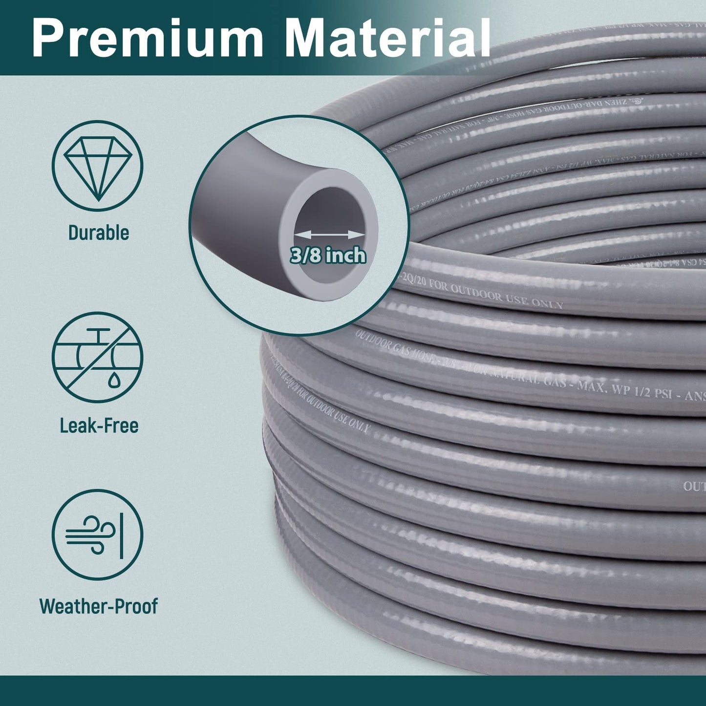 GASPRO 36FT 3/8" ID Natural Gas Hose, Low Pressure LPG Hose with Quick Connect, for Weber, Char-Broil, Pizza Oven, Patio Heater and More
