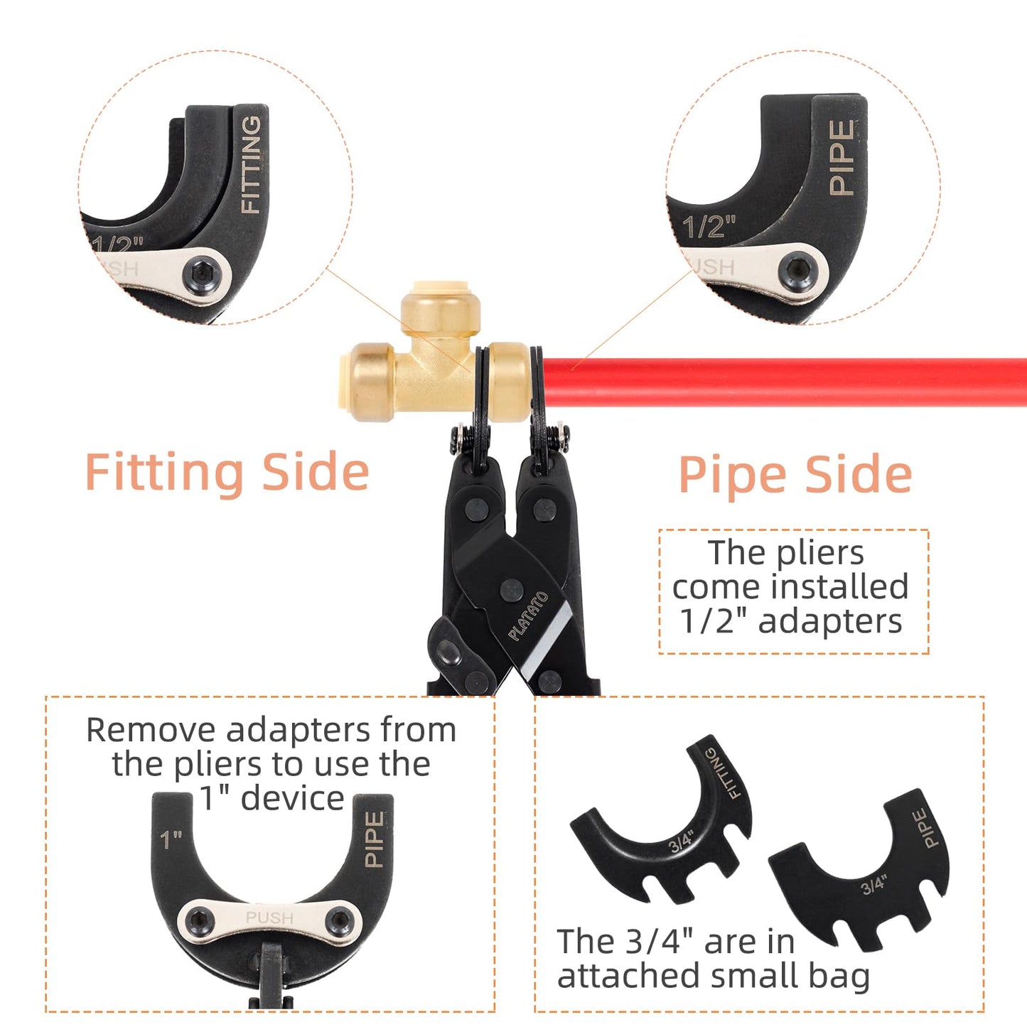 PLATATO Push to Connect Removal Tool Disconnect Tongs for 1/2”, 3/4”, 1” Push Fittings PEX PVC Copper Pipe Fitting